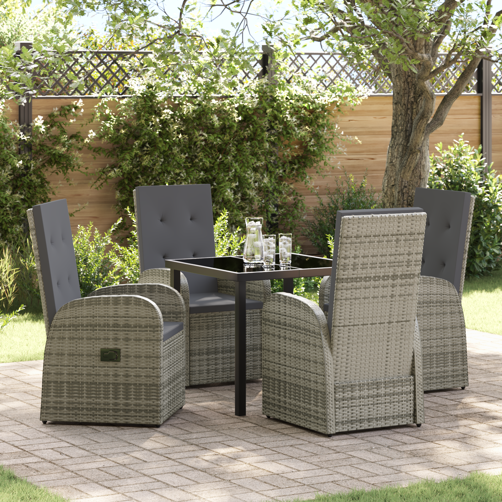 Thumbnail - vidaXL Verstellbare Gartenstühle mit Kissen 5 pcs Grau 80 x 80 x 73 cm