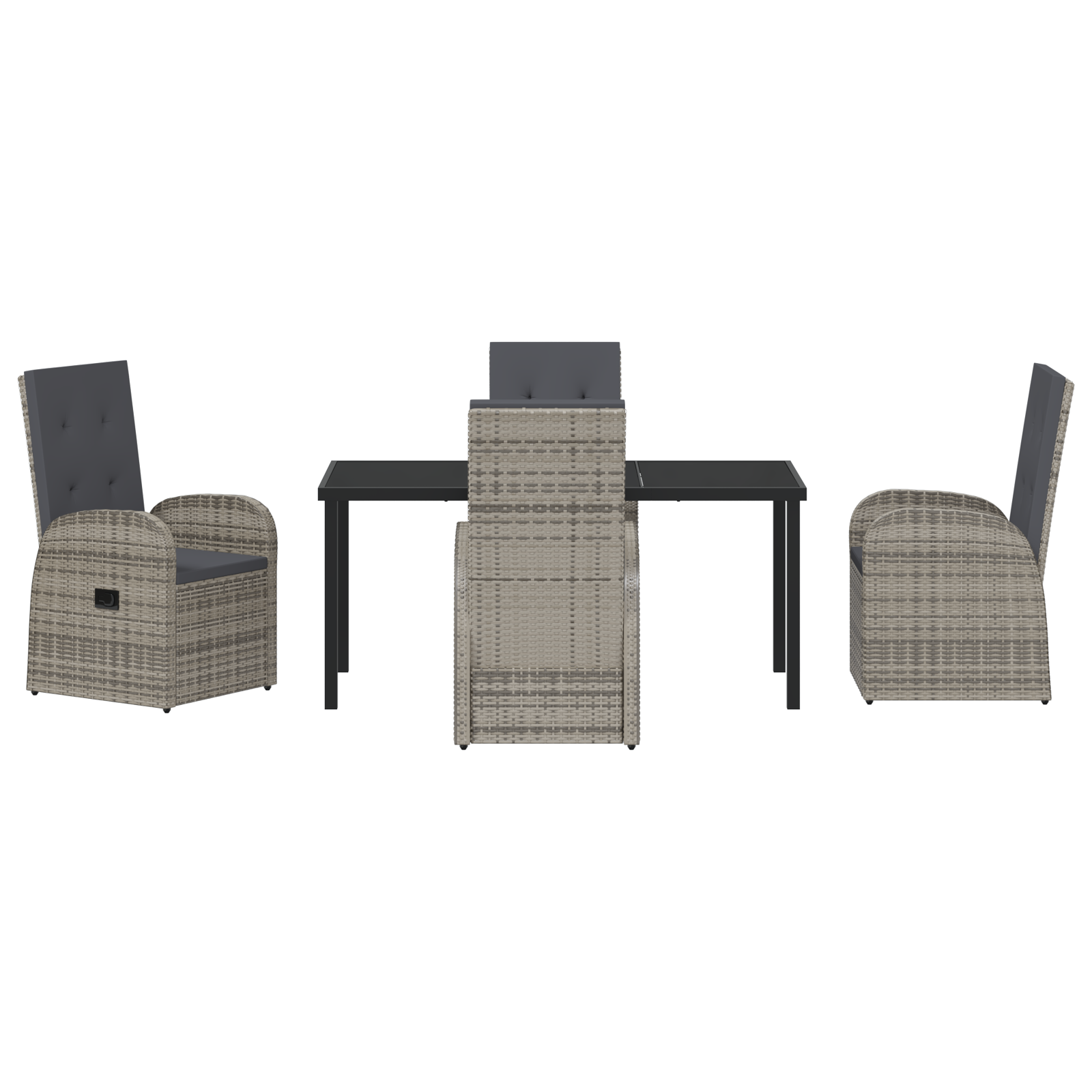 5 Piece Garden Dining Set with Cushions Grey Poly Rattan - Image 7