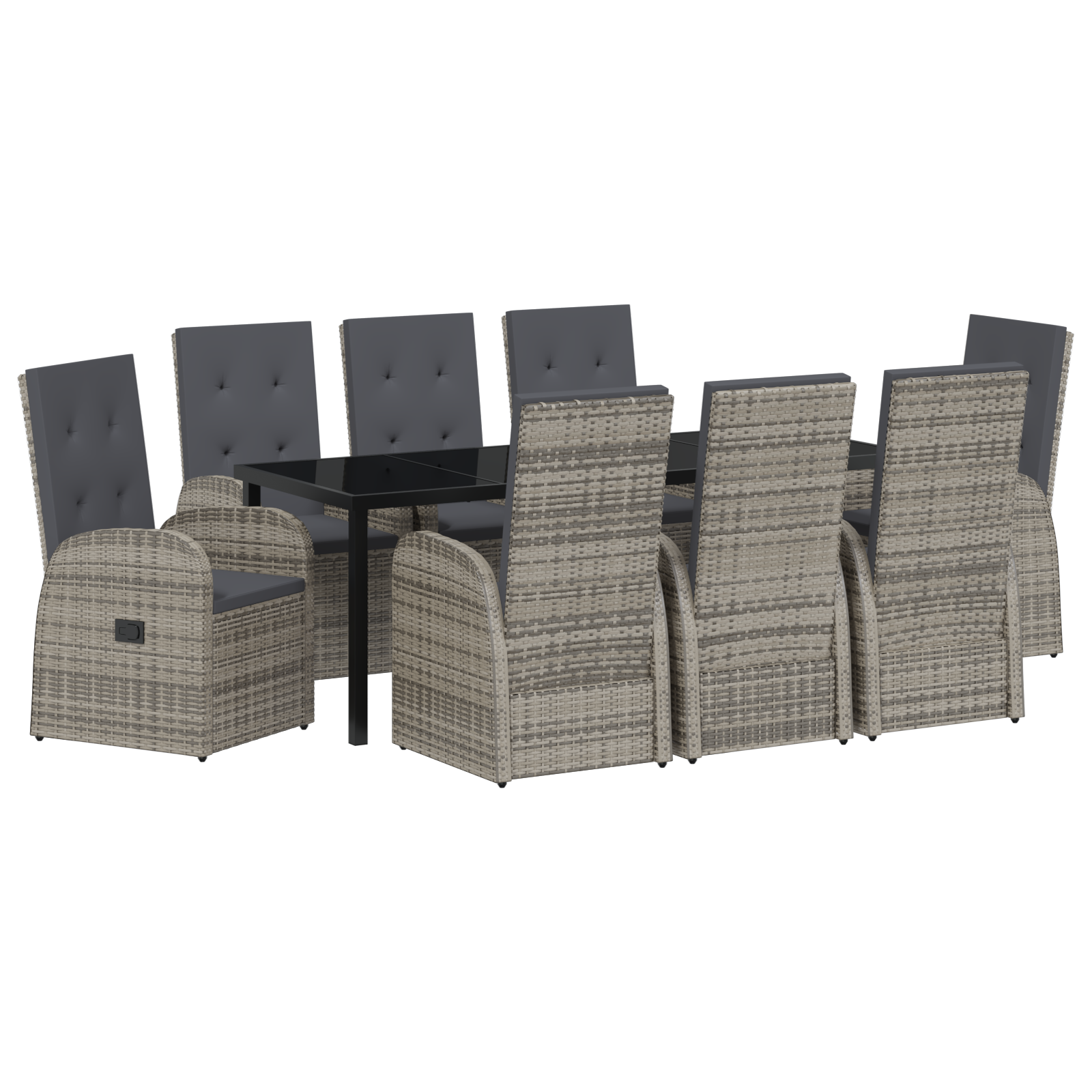 9 частен комплект градински мебели с възглавници Сив полиратан - Image 2