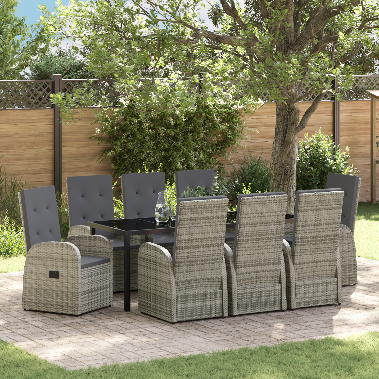 9 частен комплект градински мебели с възглавници Сив полиратан