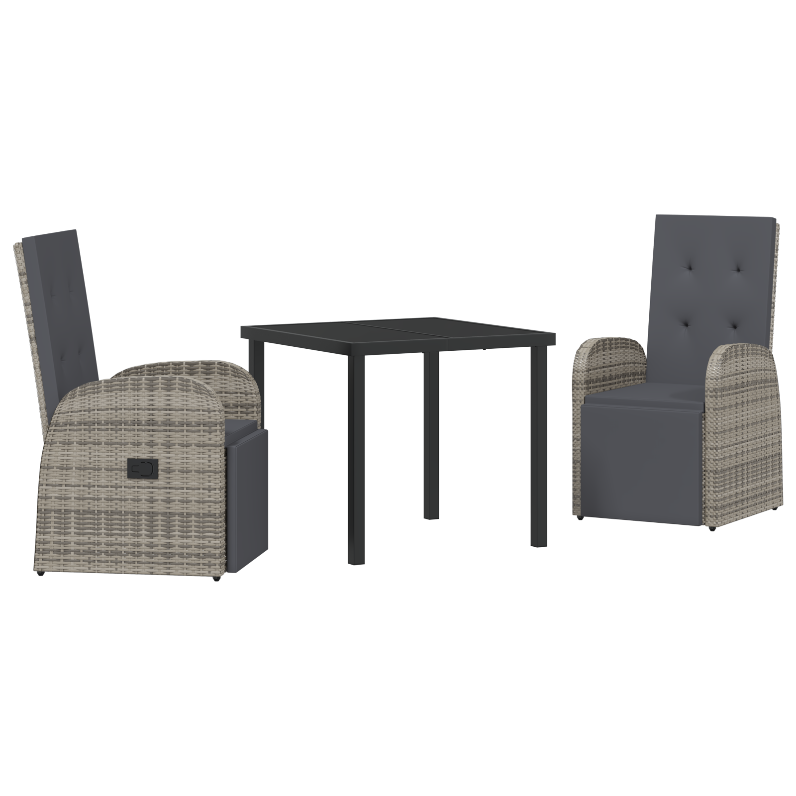 3 Piece Garden Dining Set with Cushions Grey Poly Rattan - Image 2