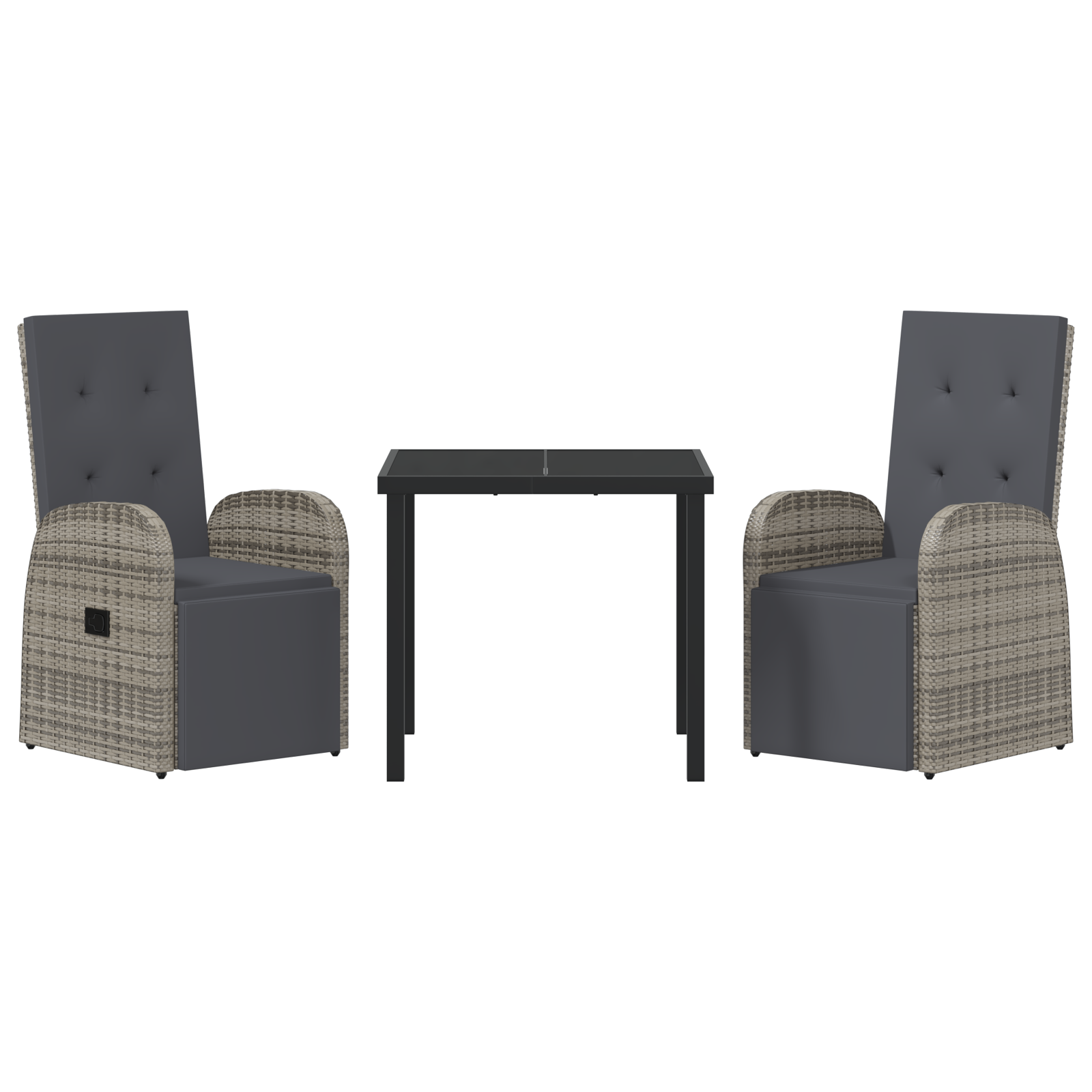 3 Piece Garden Dining Set with Cushions Grey Poly Rattan - Image 7