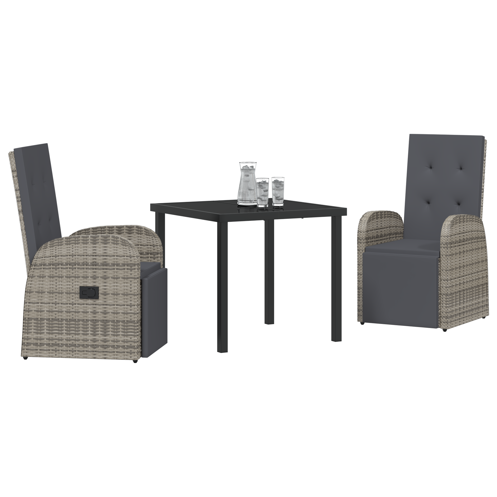 3 Piece Garden Dining Set with Cushions Grey Poly Rattan - Image 3