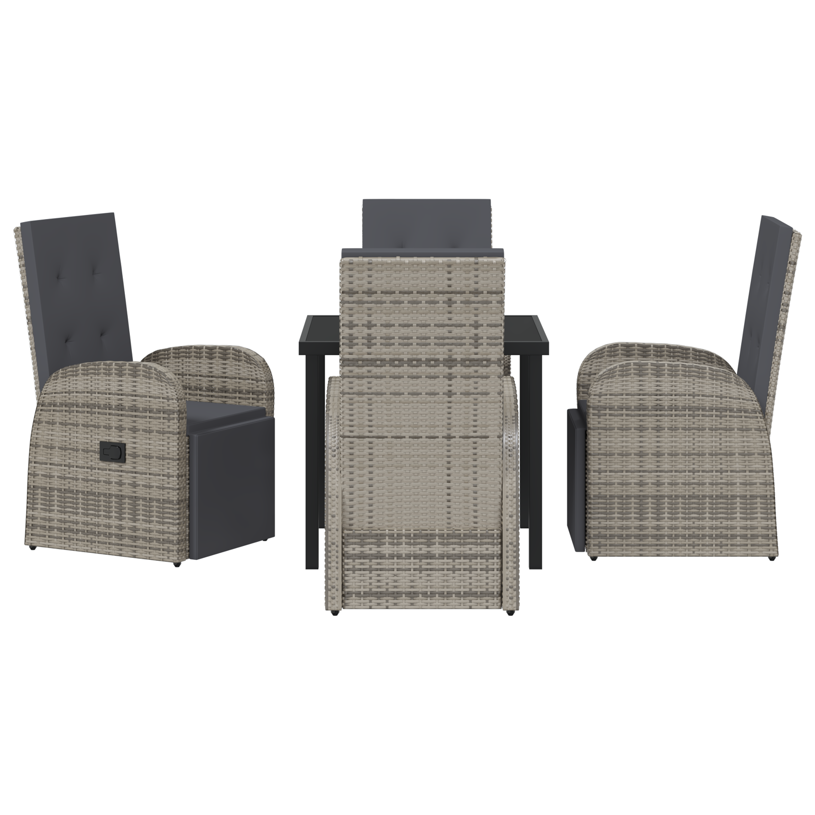 5 Piece Garden Dining Set with Cushions Grey Poly Rattan - Image 5