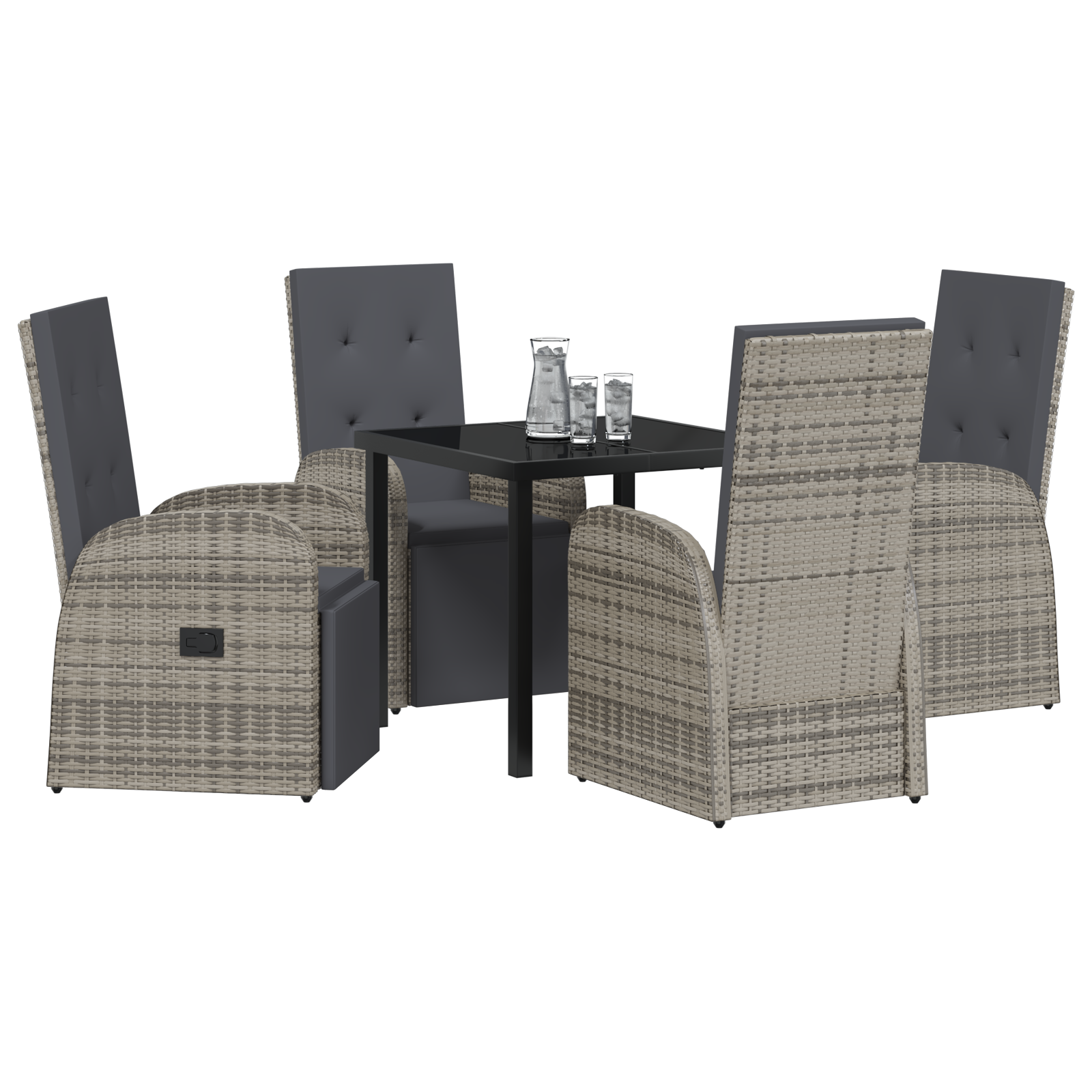 5 Piece Garden Dining Set with Cushions Grey Poly Rattan - Image 3