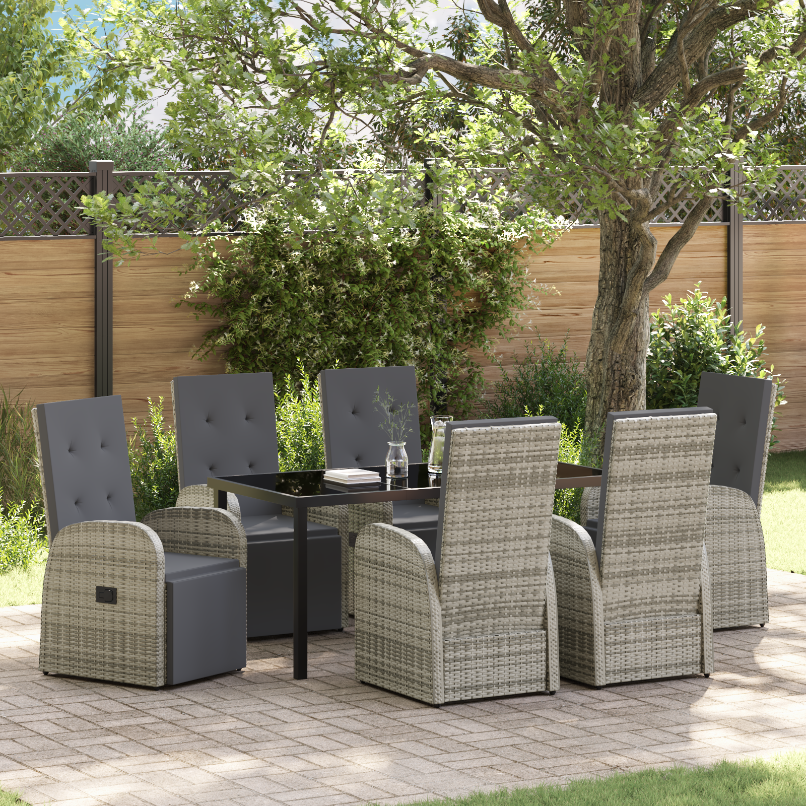 Thumbnail - vidaXL Liegestühle für den Garten mit Kissen 7 pcs Grau, dunkelgrau