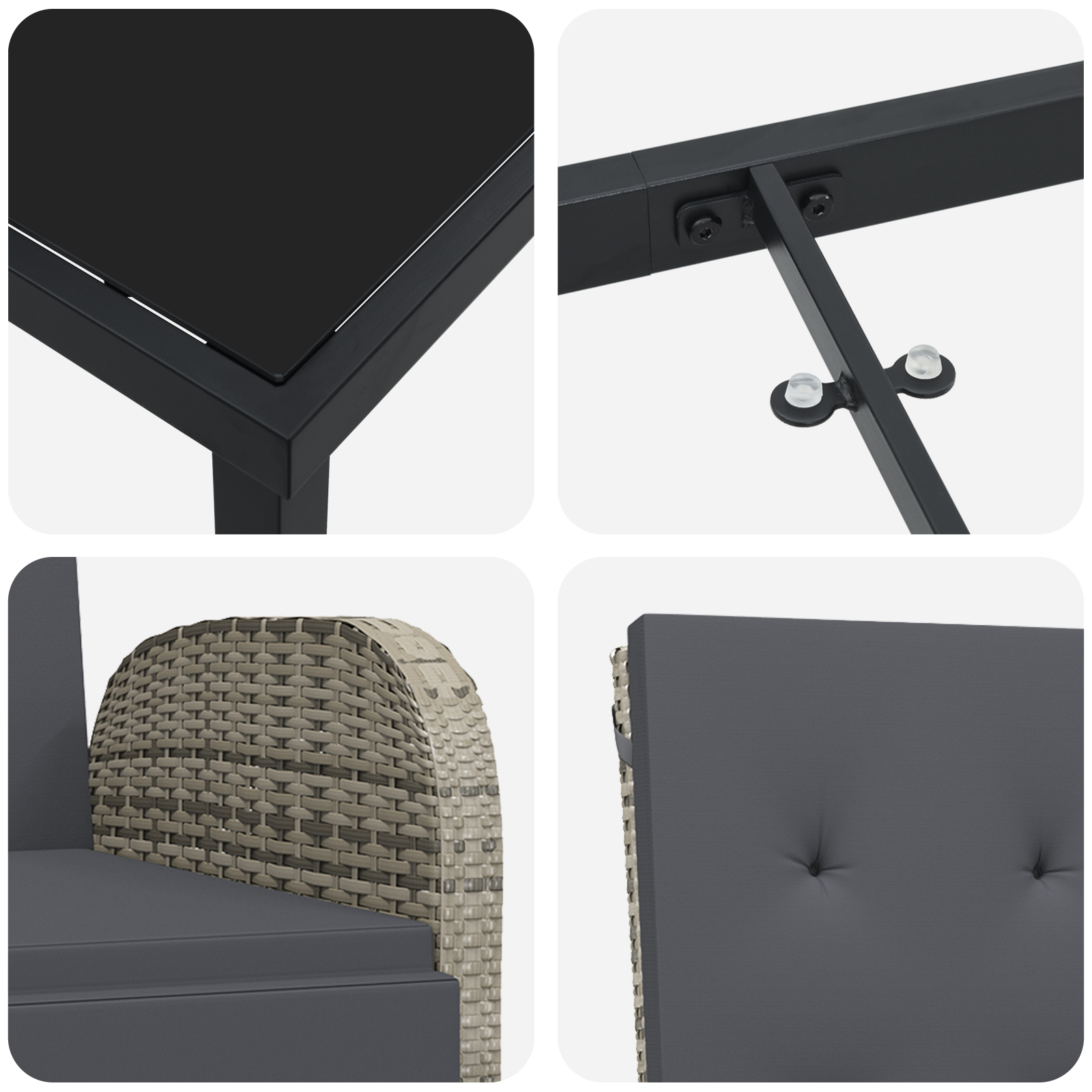 7 частен комплект за хранене на градината с възглавници Сиво поли ратан - Image 9