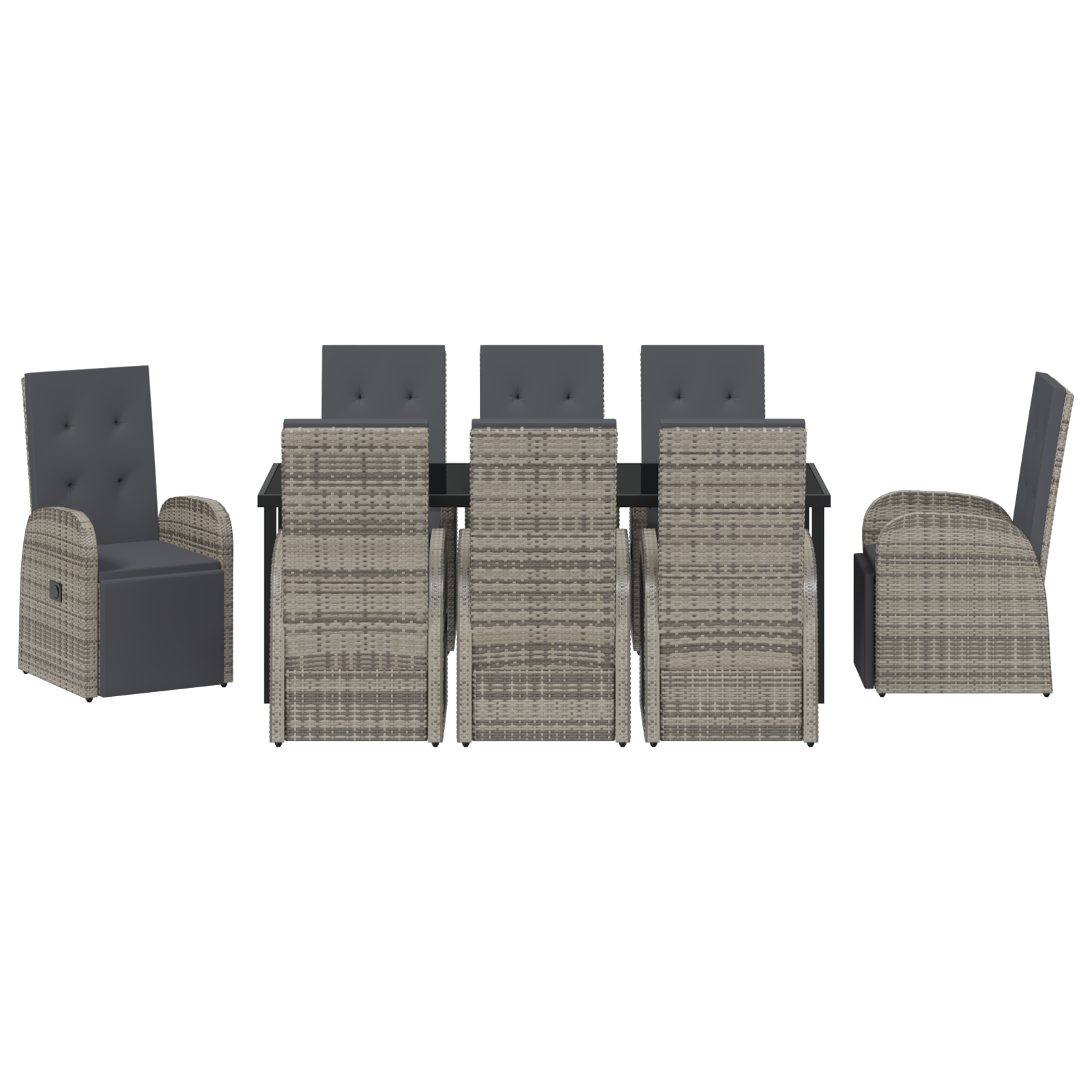 9-членен комплект градински маси с възглавници сив полиратан - Image 7