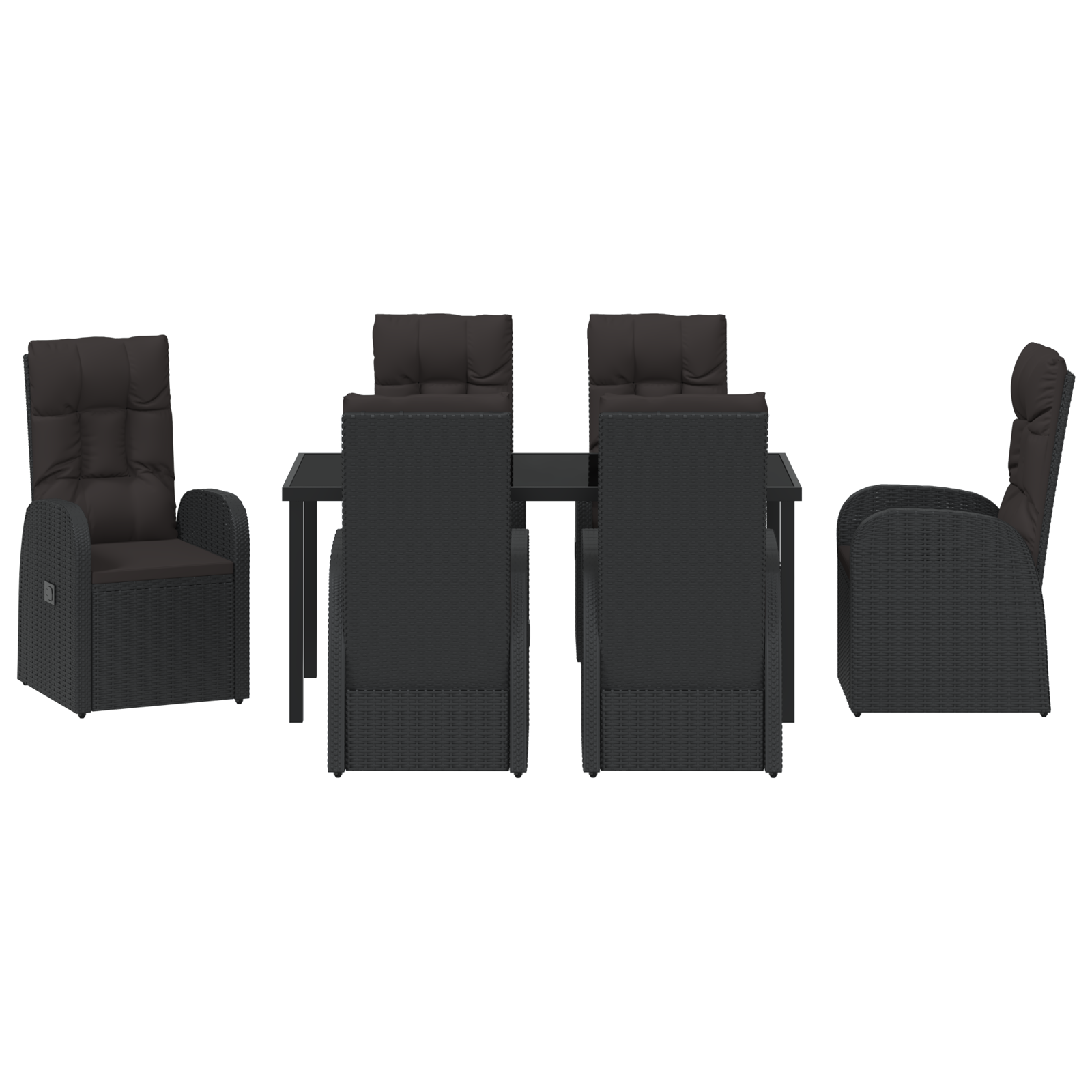 Комплект от 7 части за хранене на градината с възглавници черен поли ратан - Image 7