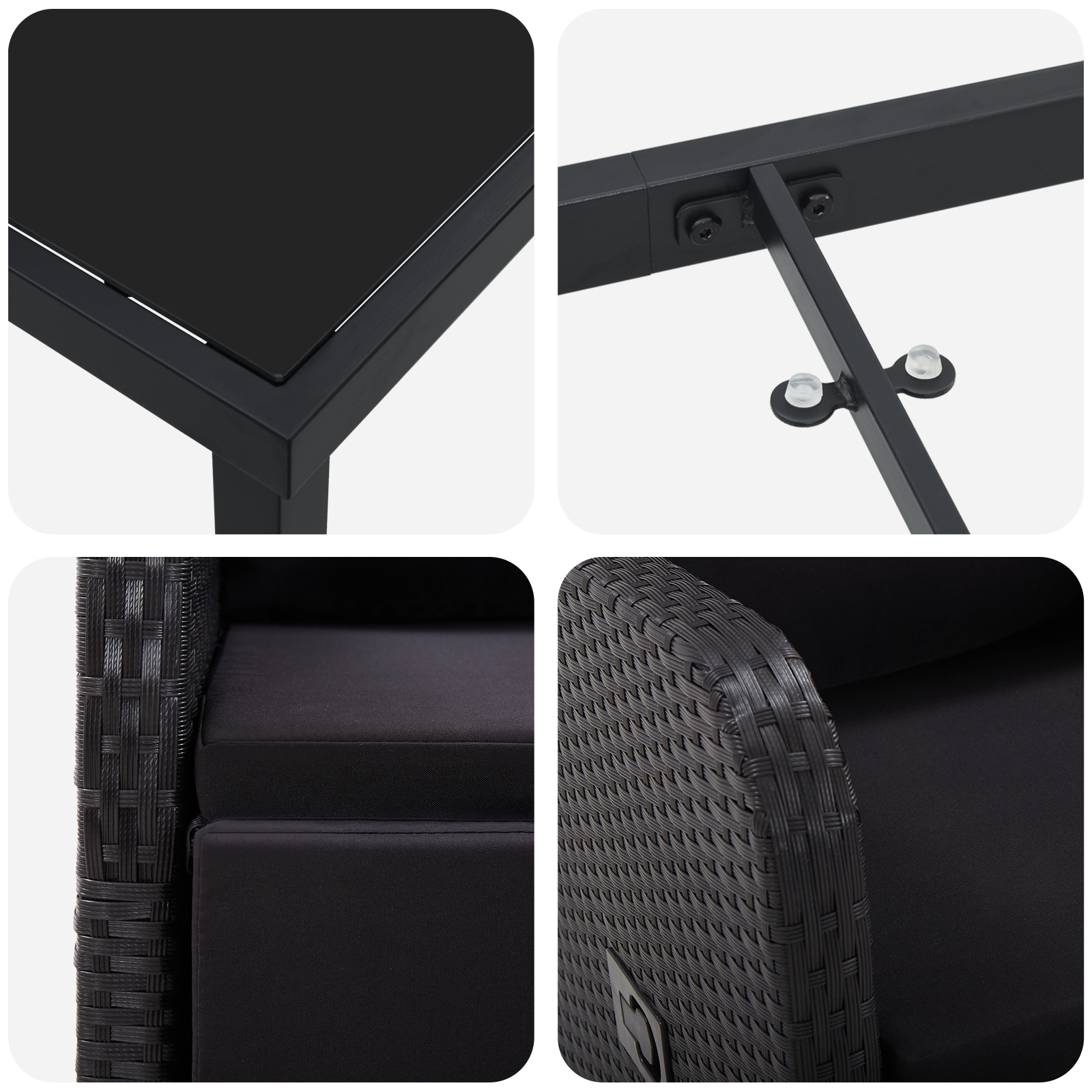 9 части комплект за хранене на открито с възглавници, Черен полиратан - Image 9