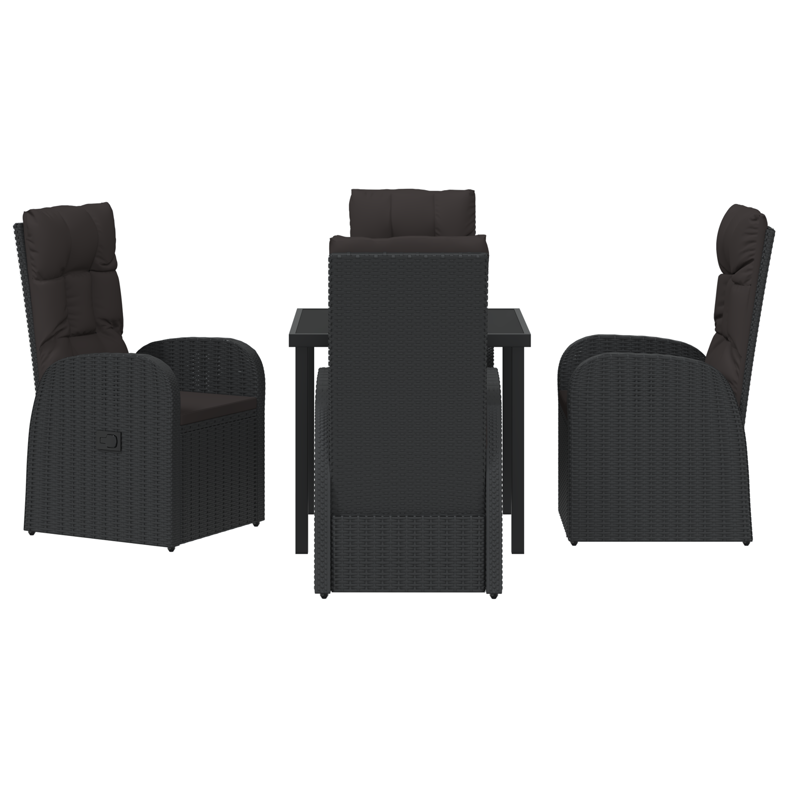 5 Piece Garden Dining Set with Cushions Black Poly Rattan - Image 7