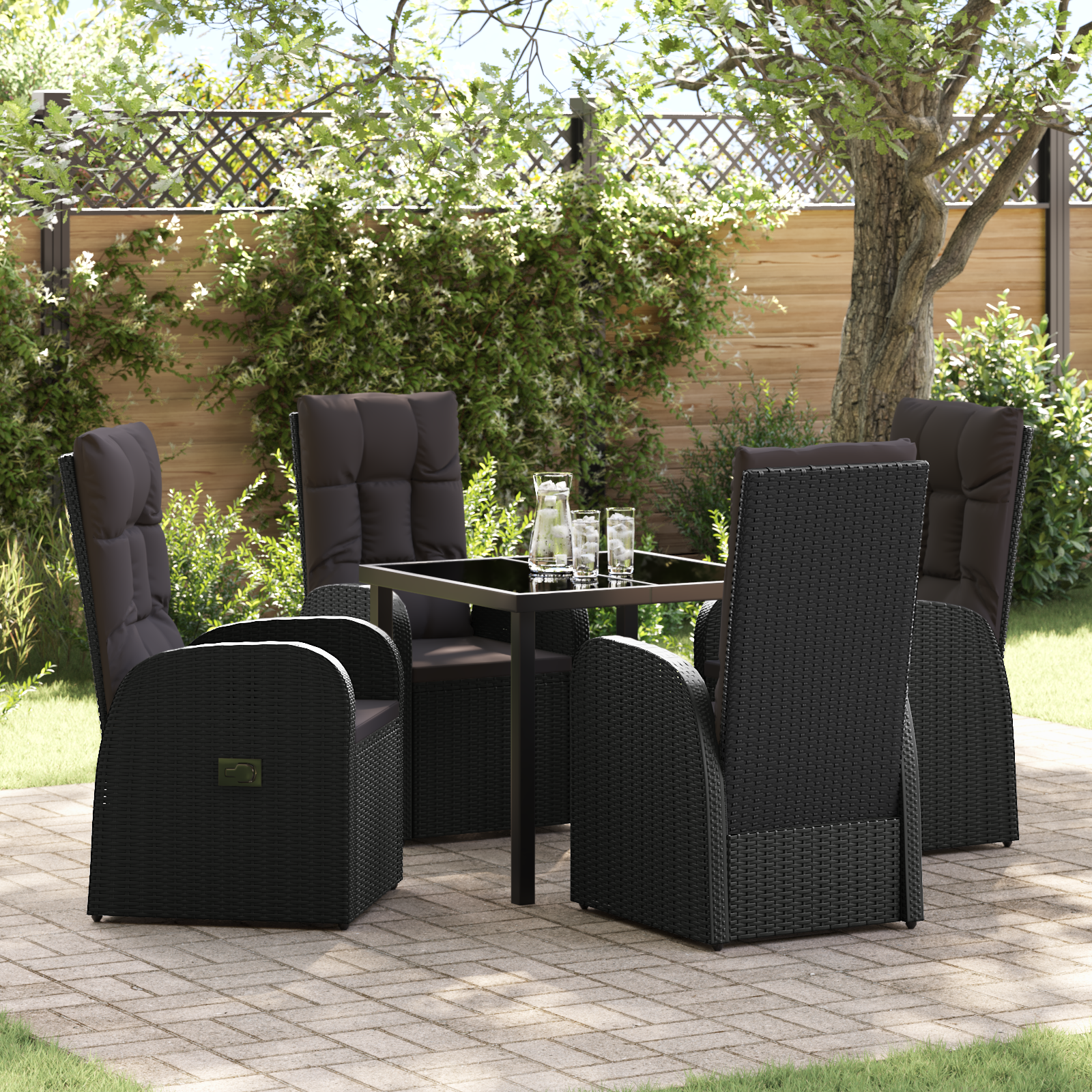 Thumbnail - vidaXL 5-teiliges Gartenset mit Kissen, Schwarz, Poly Rattan