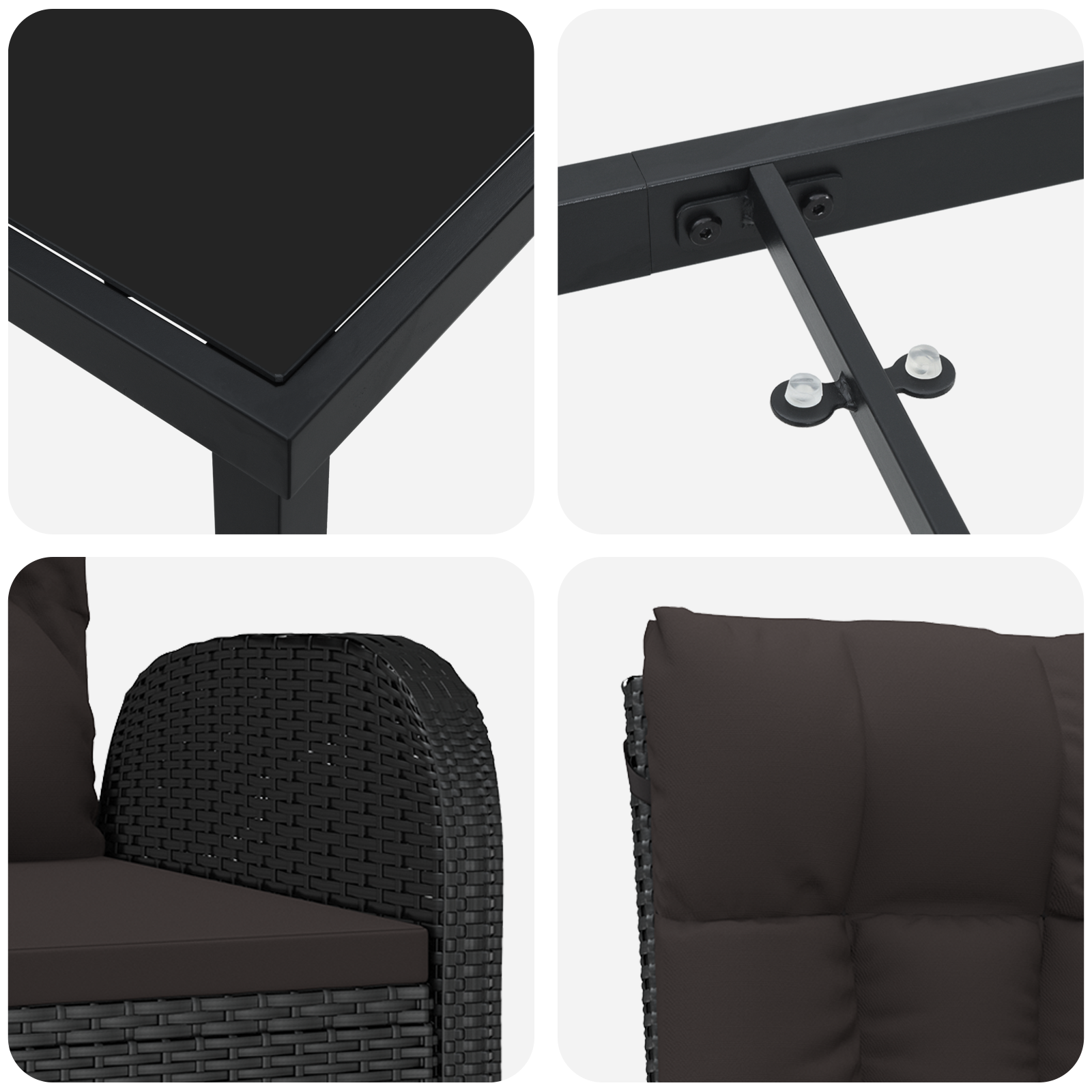 5-местен комплект за хранене в градината с възглавници - черен полиратан - Image 9