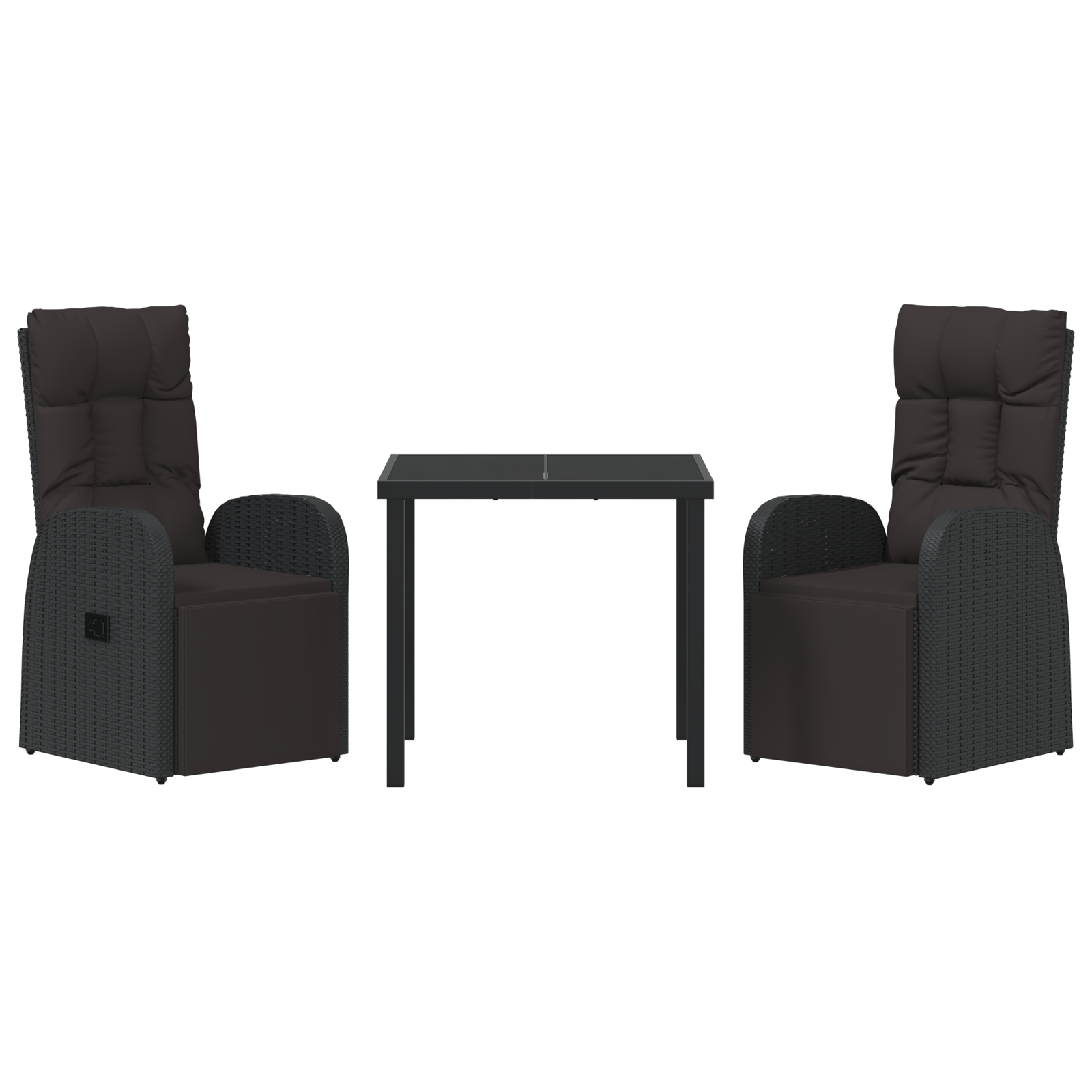 3 Piece Garden Dining Set with Cushions Black Poly Rattan - Image 7