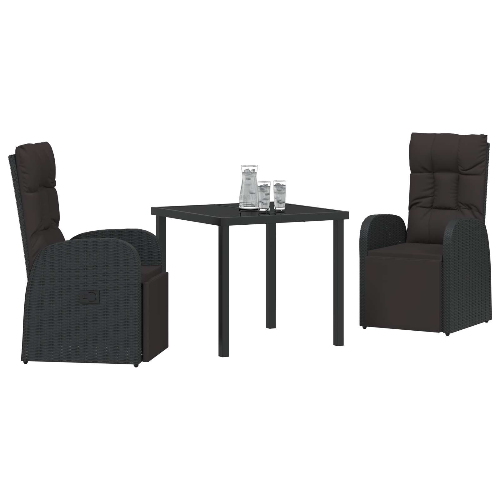 3 Piece Garden Dining Set with Cushions Black Poly Rattan - Image 3