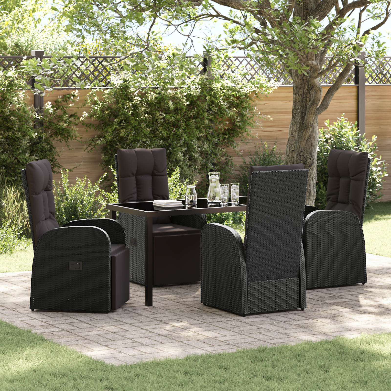 Thumbnail - vidaXL 5-teiliges Garten-Dining-Set mit Kissen, Schwarz, Poly Rattan.