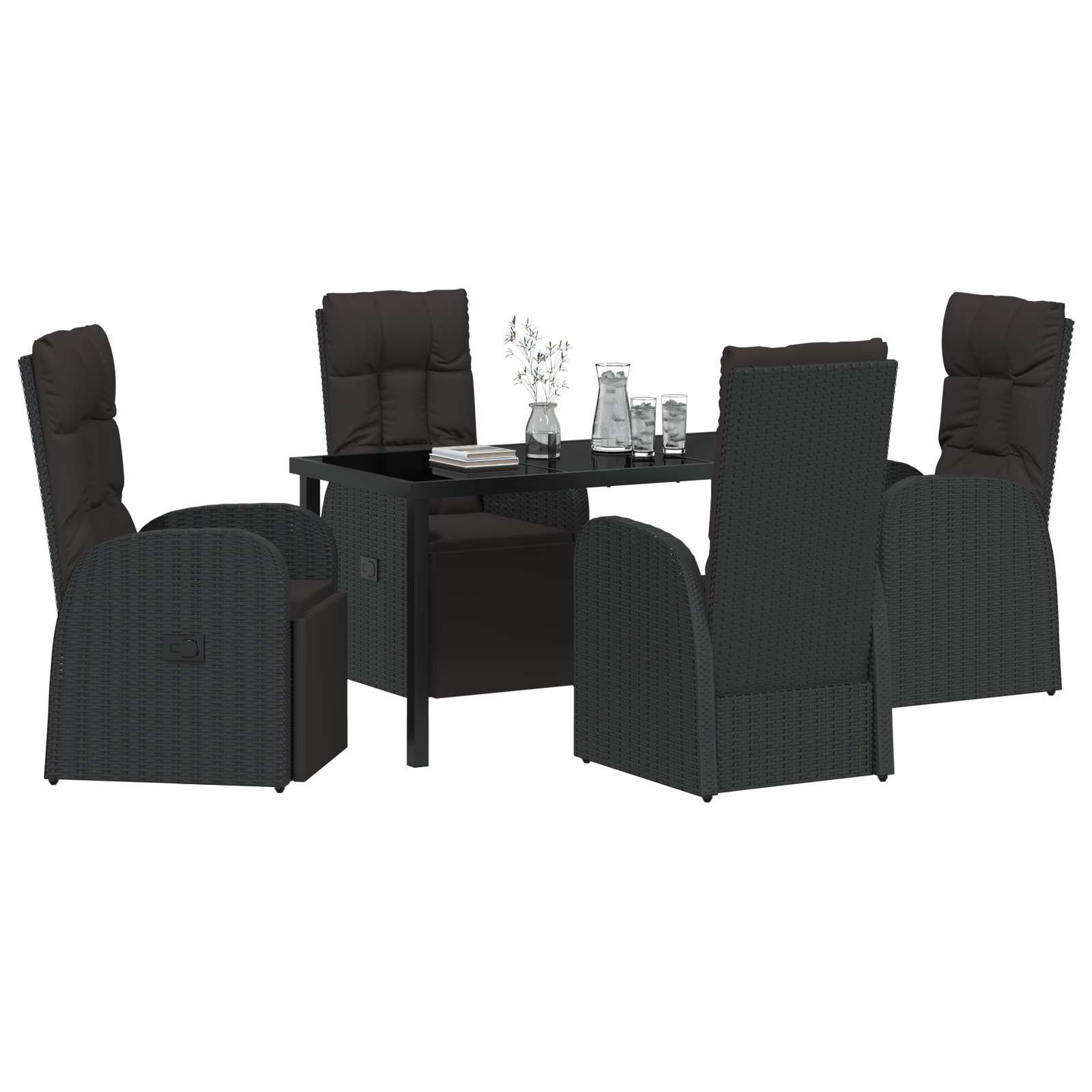Thumbnail - vidaXL 5-teiliges Garten-Dining-Set mit Kissen, Schwarz, Poly Rattan.