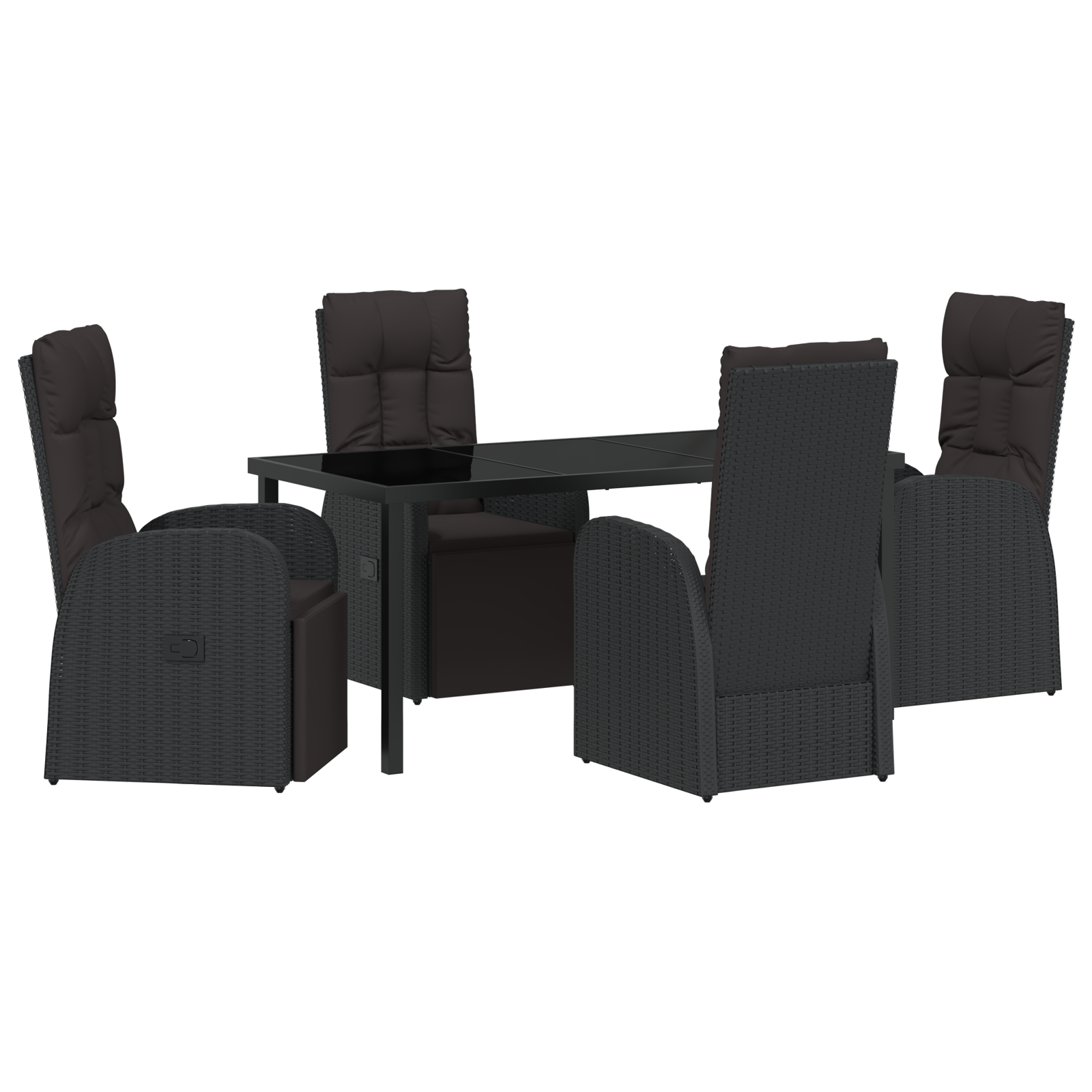 5 Piece Garden Dining Set with Cushions Black Poly Rattan - Image 2