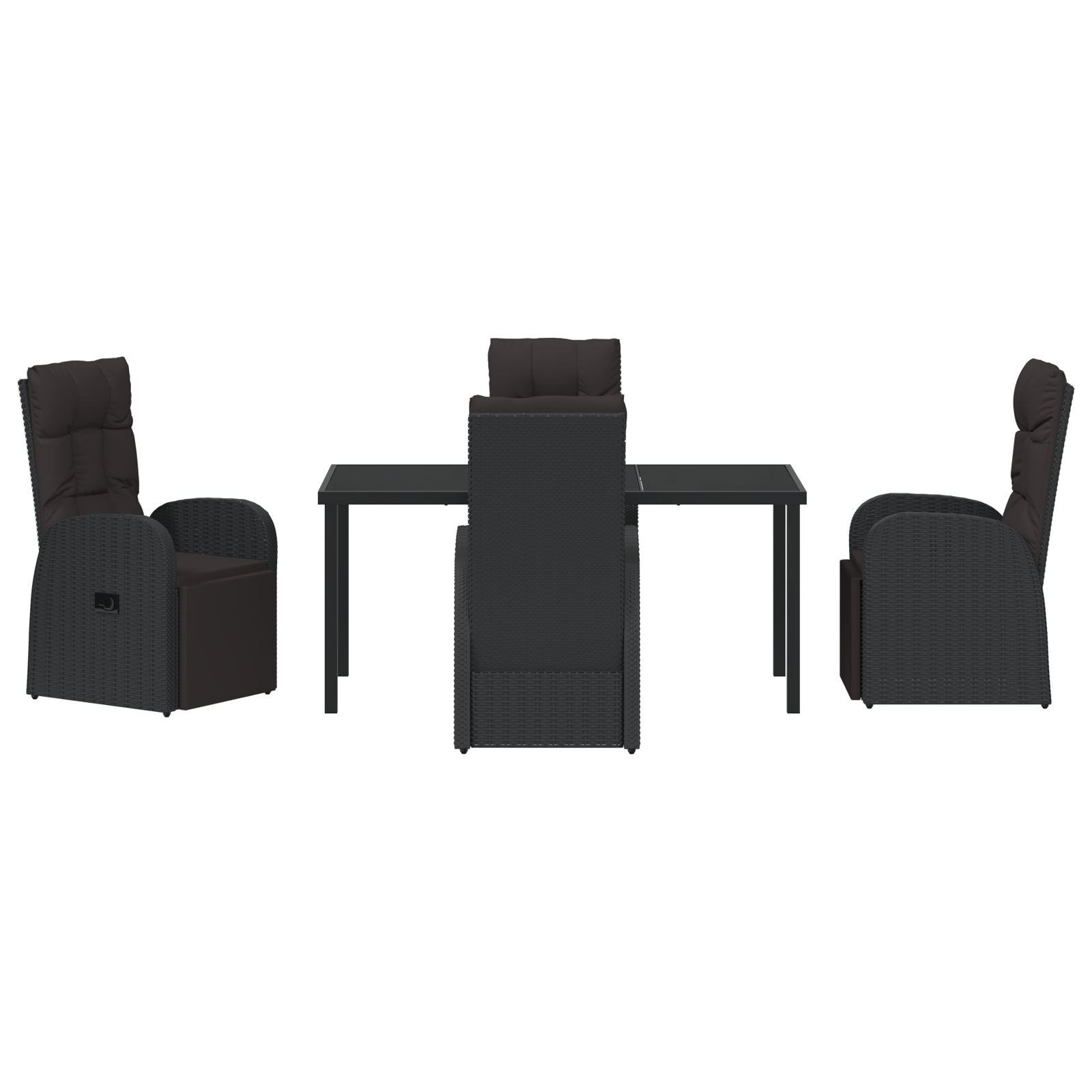 5 Piece Garden Dining Set with Cushions Black Poly Rattan - Image 7