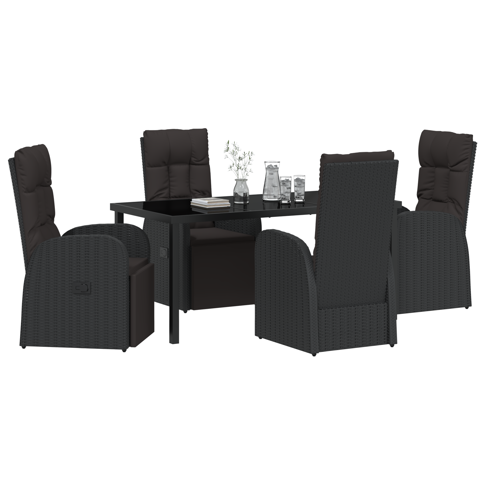 5 Piece Garden Dining Set with Cushions Black Poly Rattan - Image 3