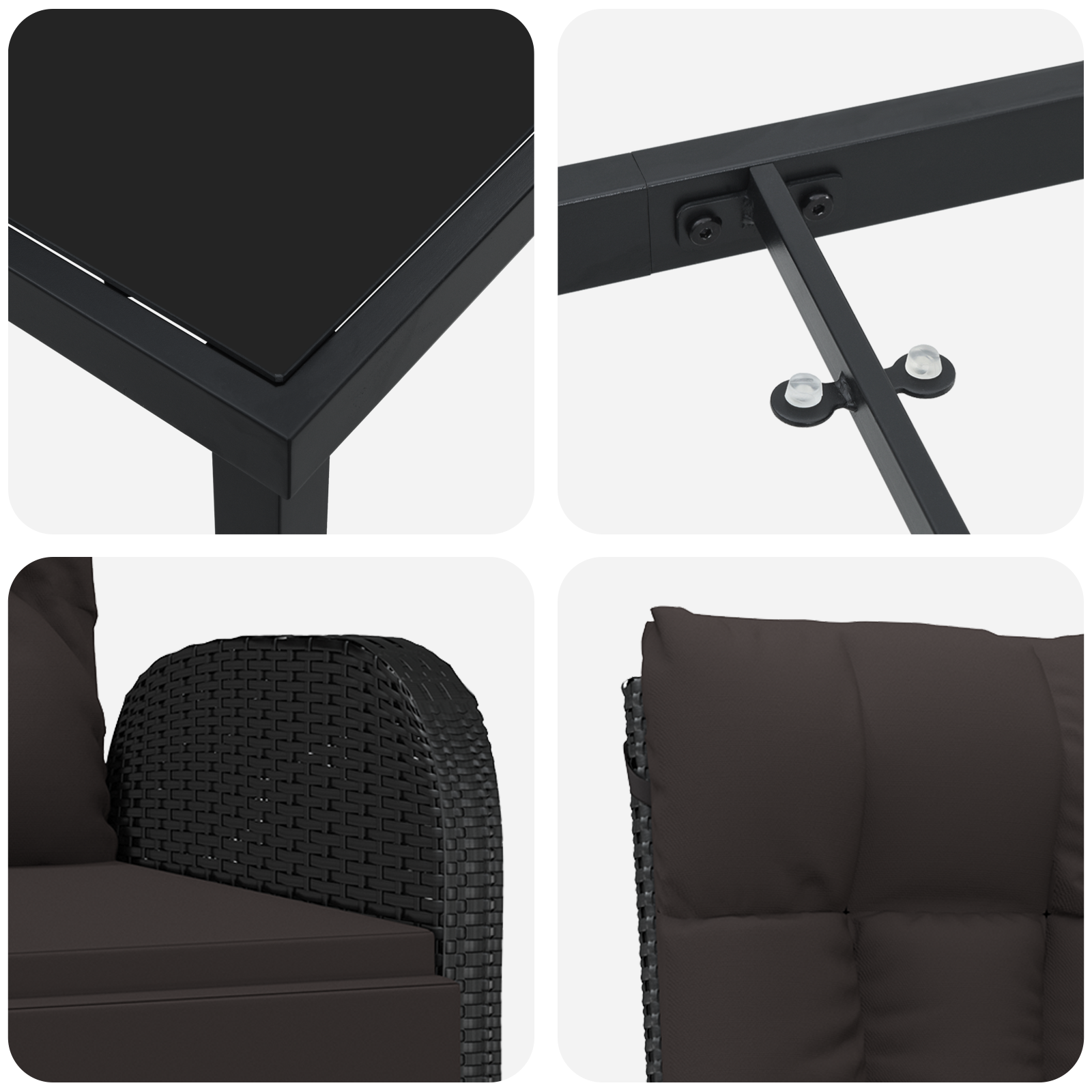 7 Piece Garden Dining Set with Cushions Black Poly Rattan - Image 9