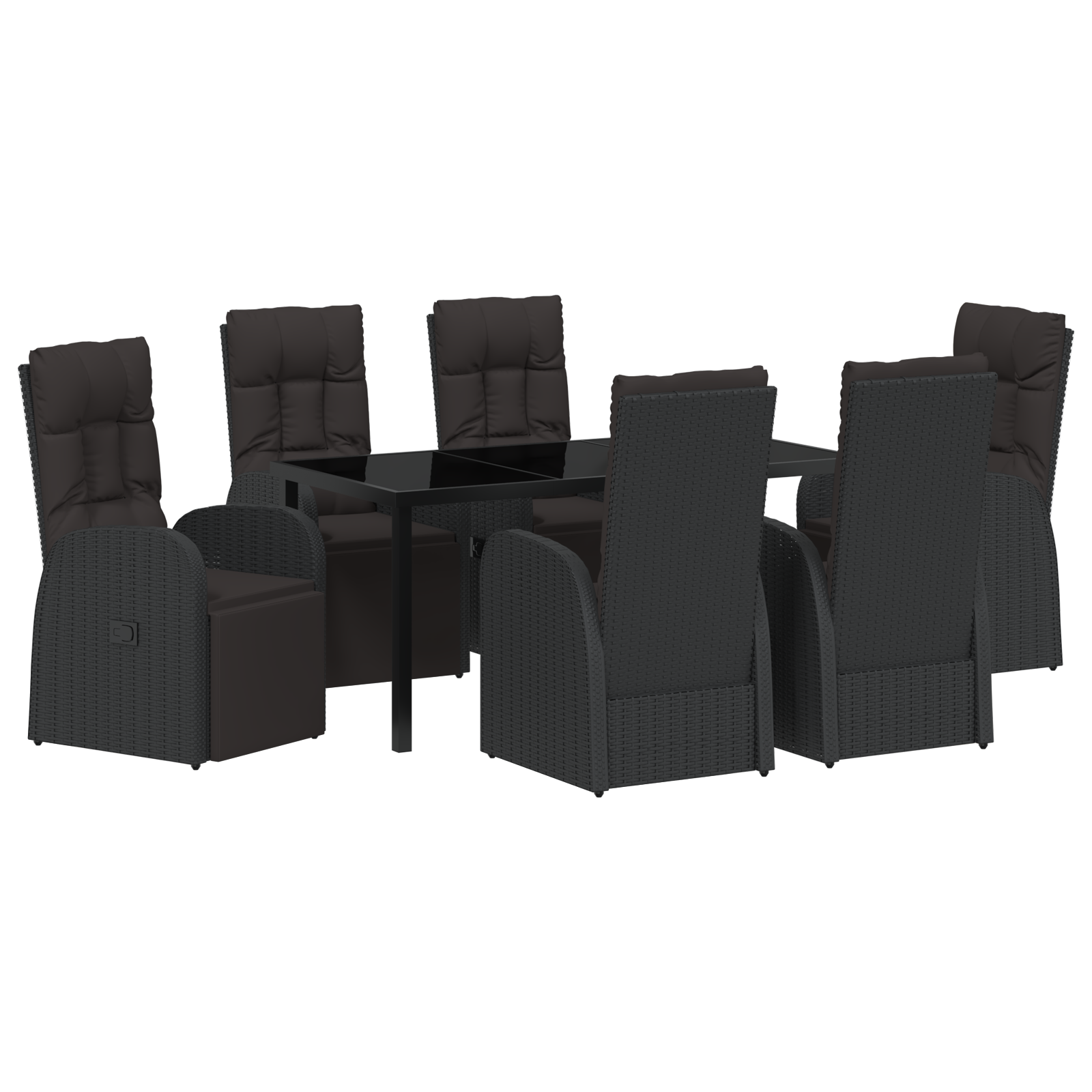 7 Piece Garden Dining Set with Cushions Black Poly Rattan - Image 2