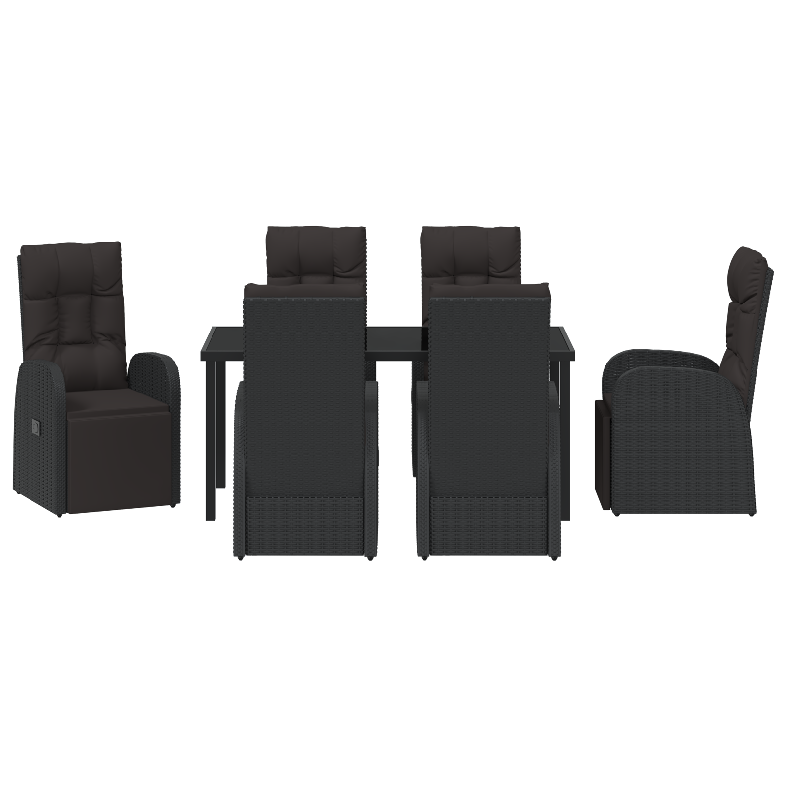 7 Piece Garden Dining Set with Cushions Black Poly Rattan - Image 7