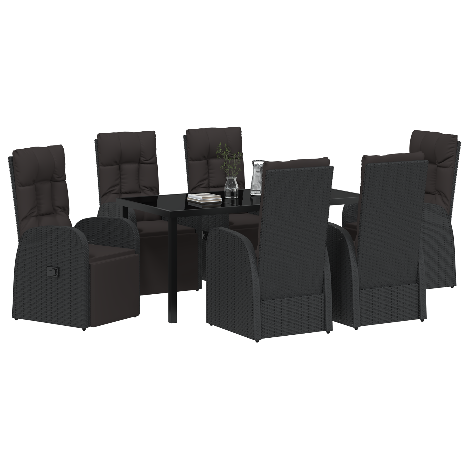 7 Piece Garden Dining Set with Cushions Black Poly Rattan - Image 3
