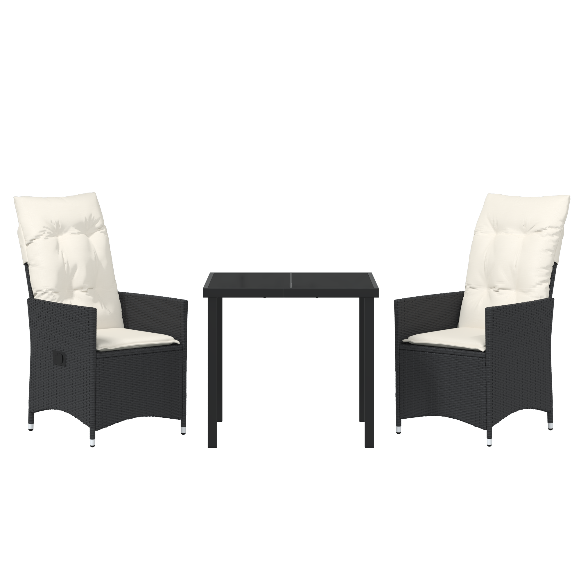 Комплект градинска трапезария с възглавници от 3 части, черен полиратан - Image 7