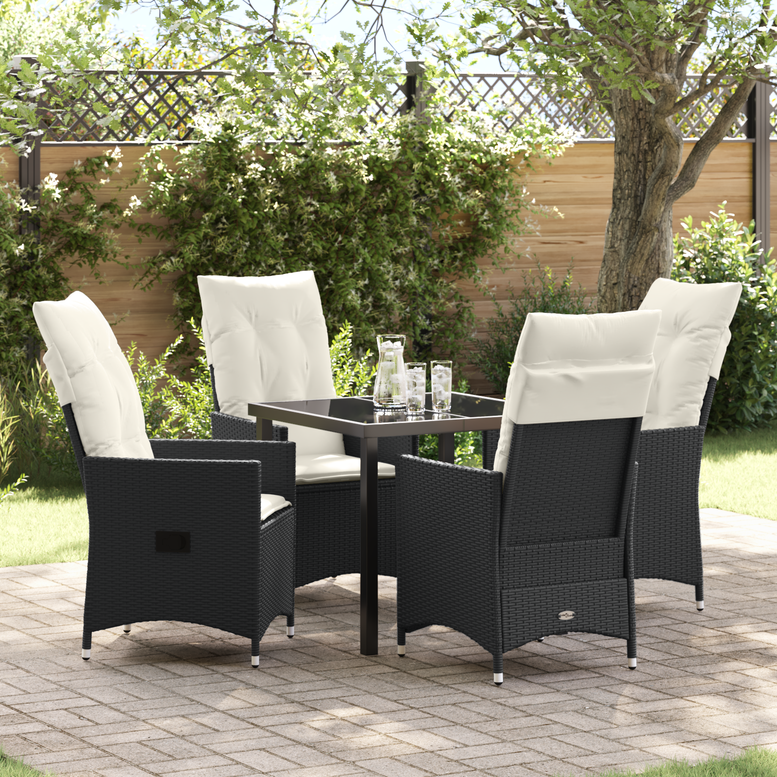 Thumbnail - vidaXL 5-teiliges Garten-Dining-Set mit Kissen - Schwarzes Poly-Rattan