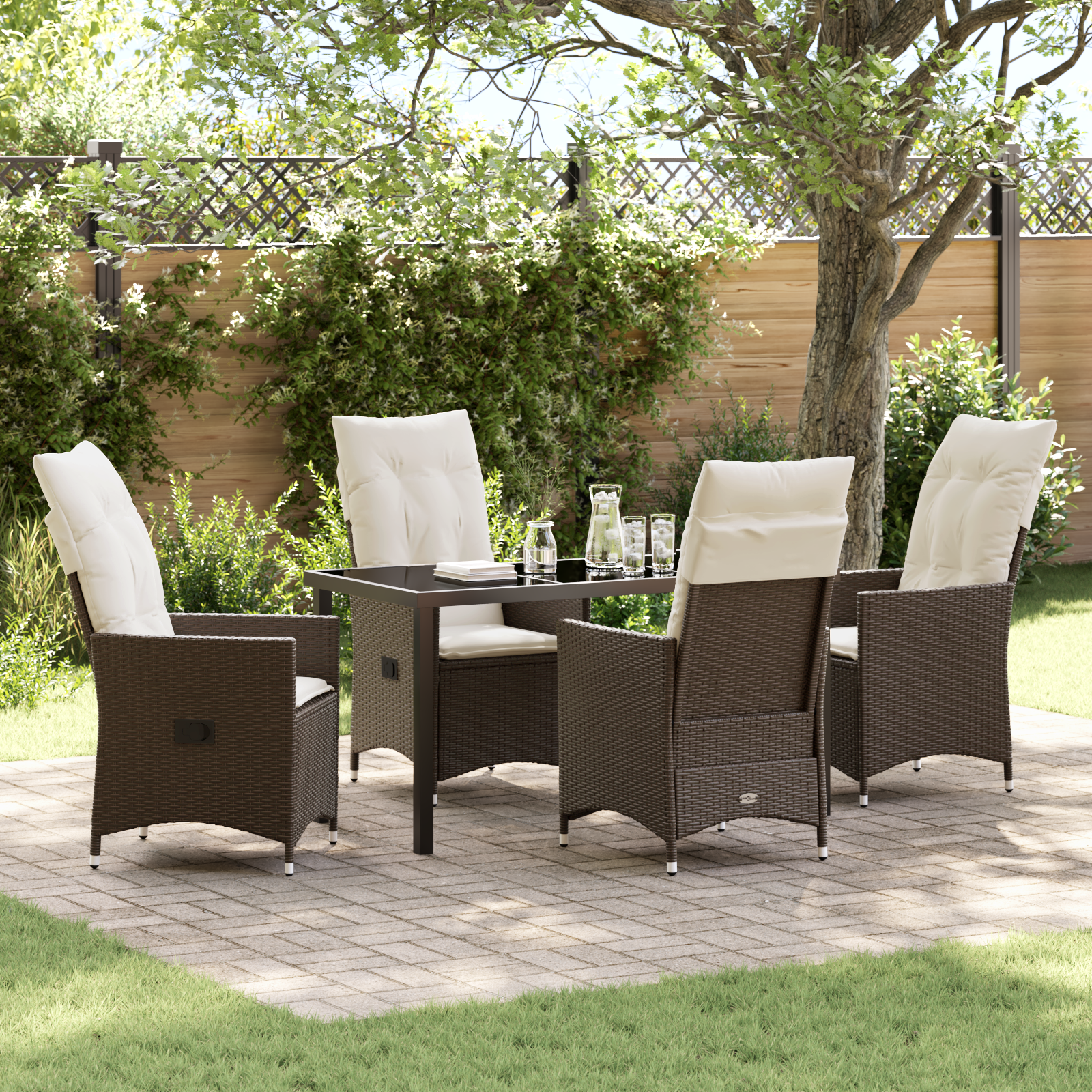 Thumbnail - vidaXL 5-teiliges Garten-Dining-Set mit Kissen in Braun aus Poly-Rattan.
