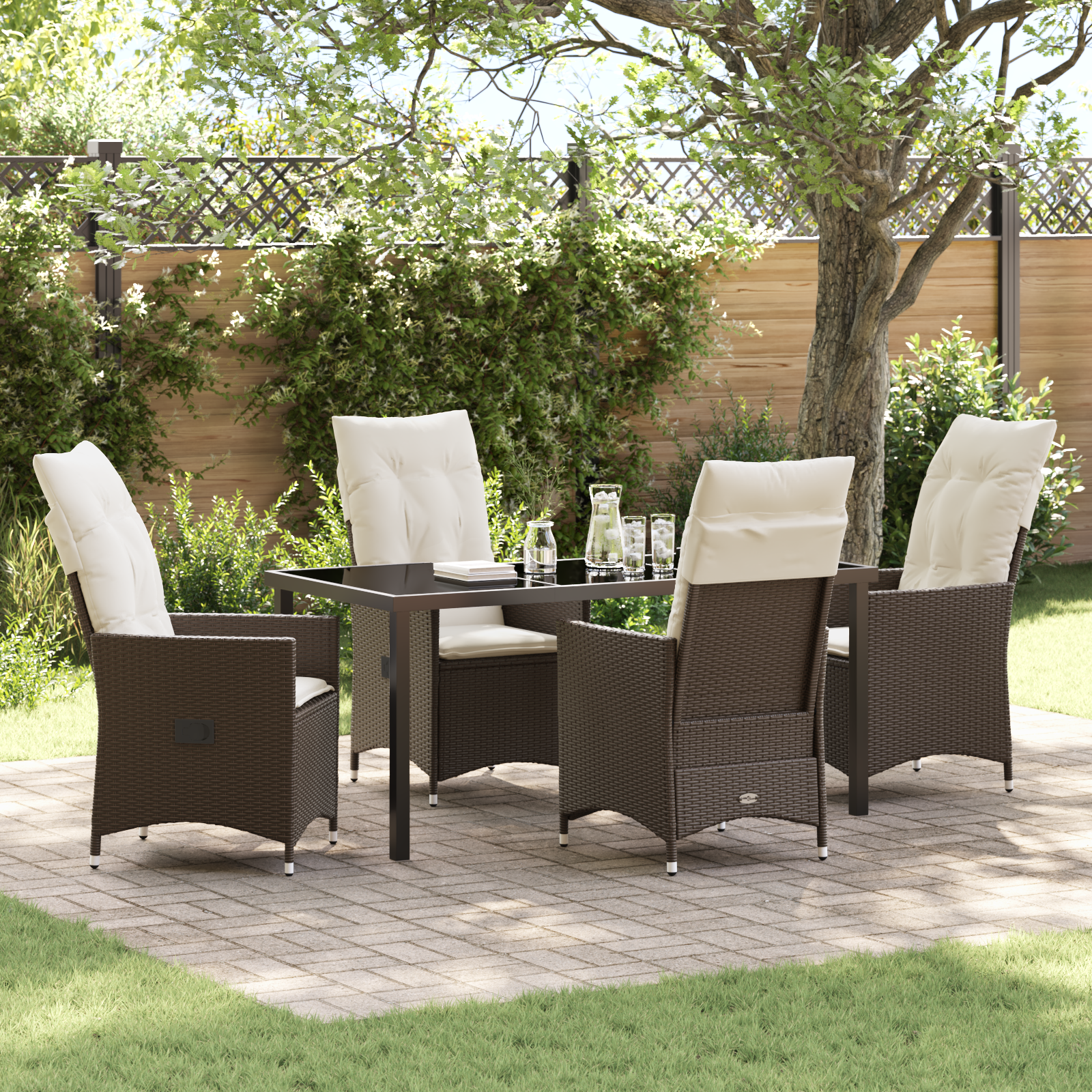 Thumbnail - vidaXL 5-teiliges Garten-Esszimmer-Set mit Kissen aus braunem Polyrattan