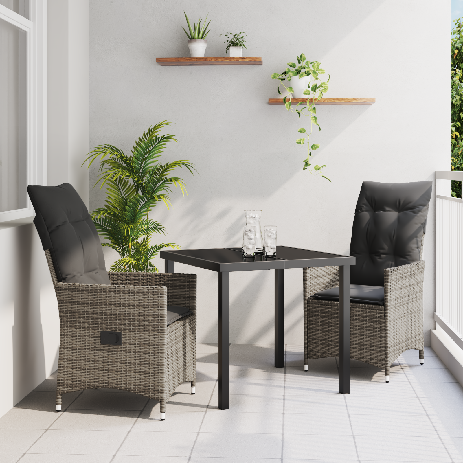 Thumbnail - vidaXL 3-teilige Garten-Essgruppe mit Kissen – Grau, Poly-Rattan.
