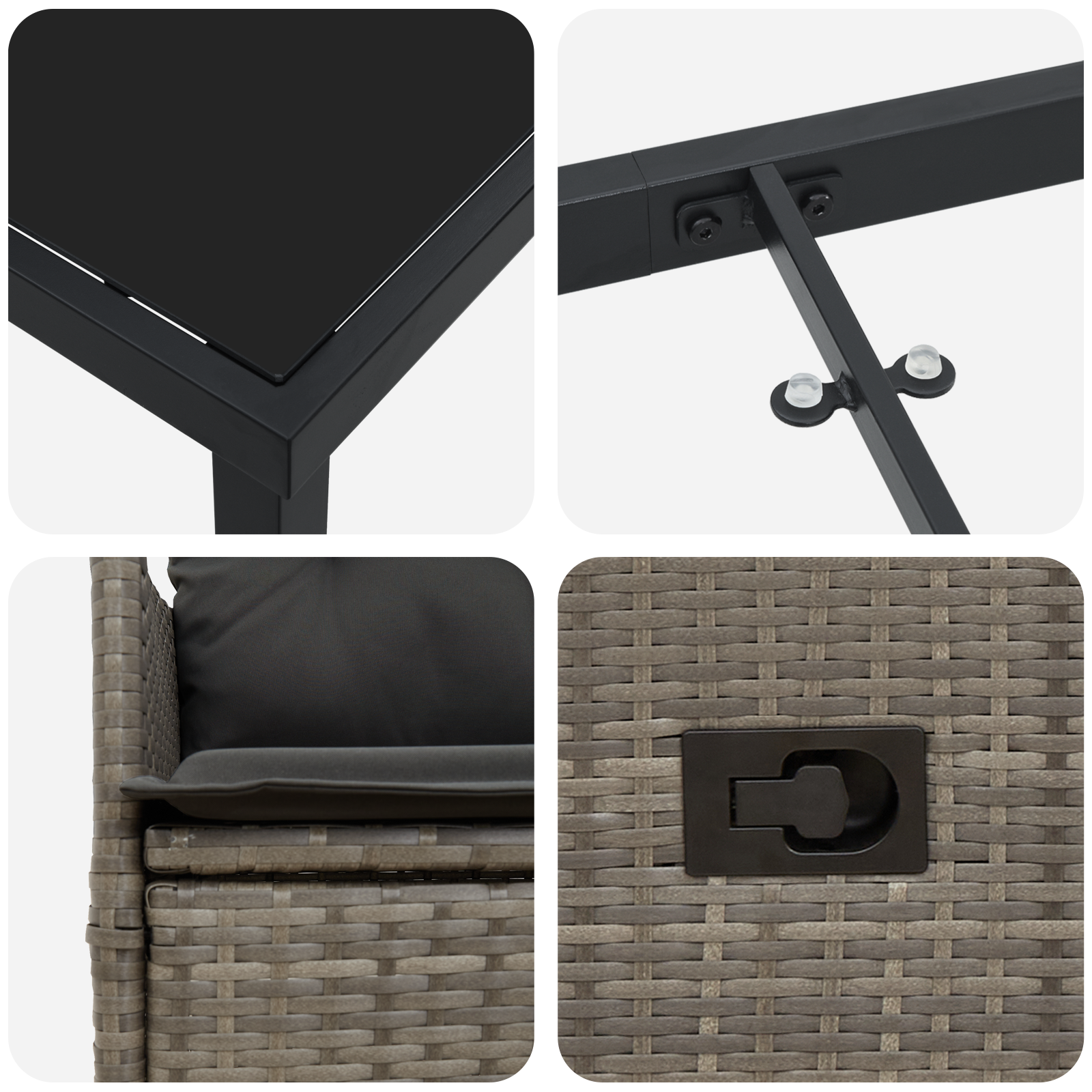 5 части градински комплект за хранене с възглавници, сив полиратан - Image 9