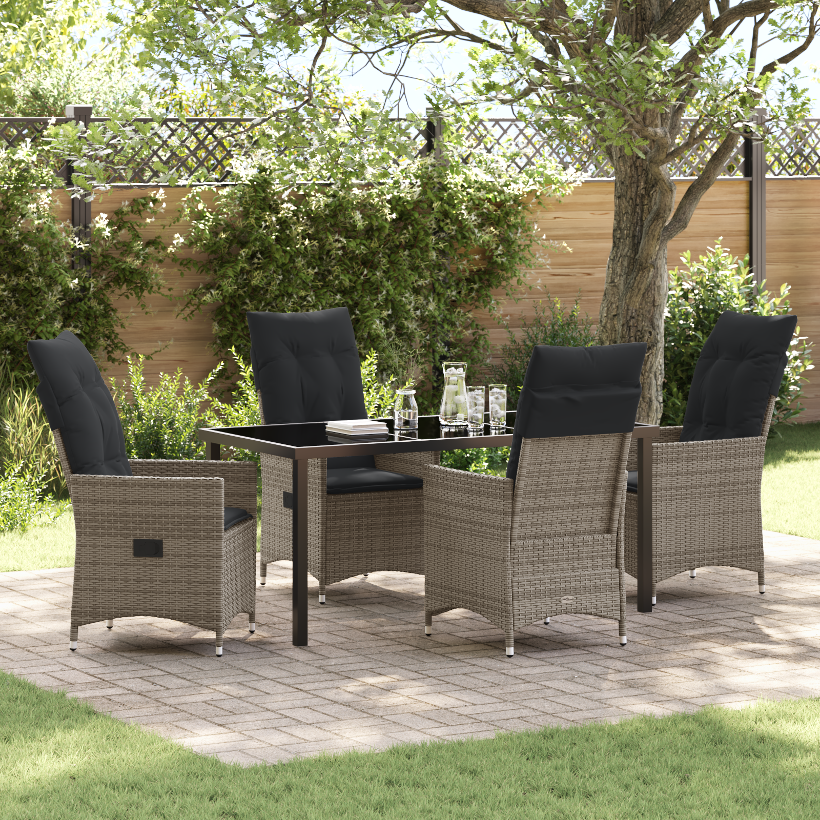 Thumbnail - vidaXL 5-teiliges Garten-Dining-Set mit Kissen Grau aus Poly-Rattan