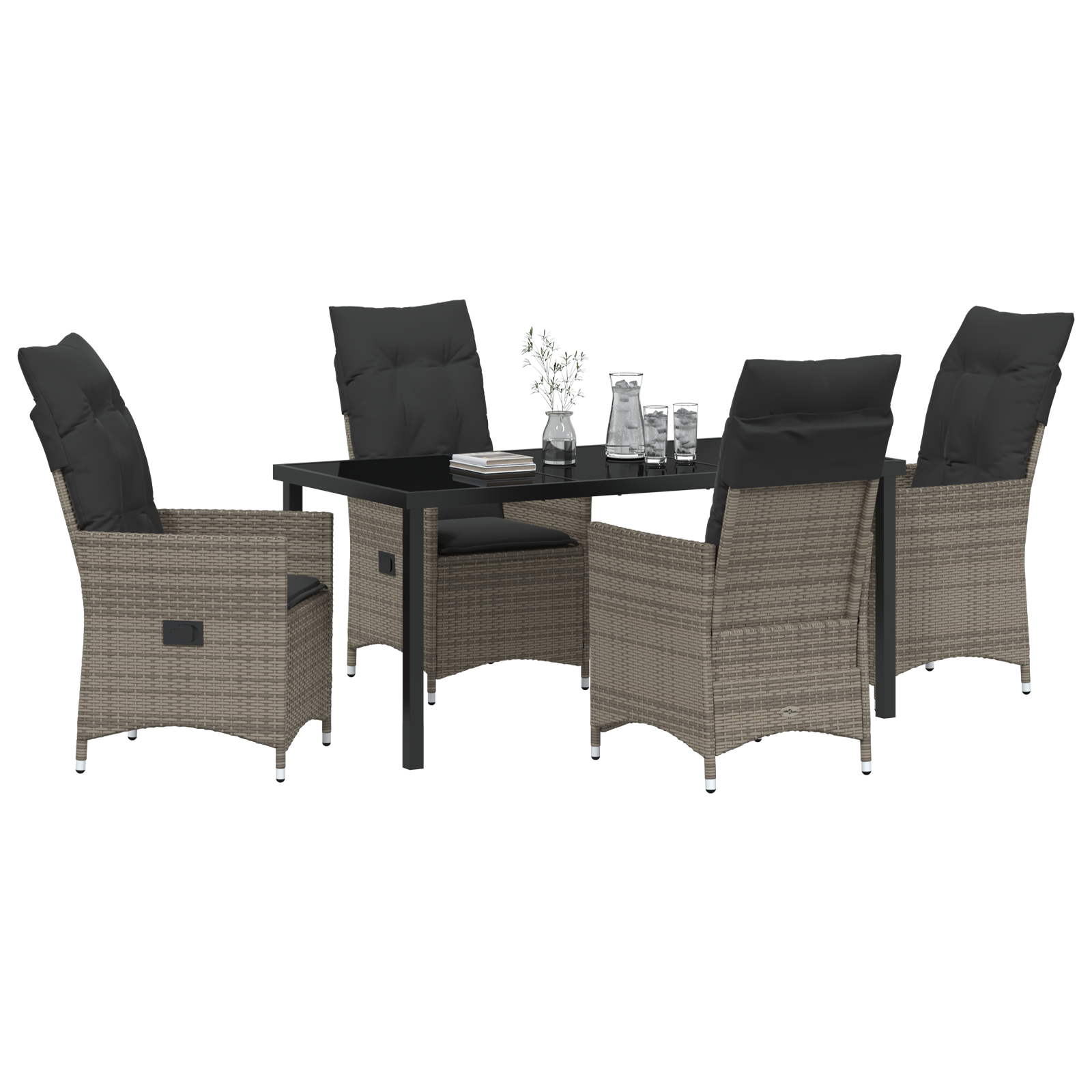 Thumbnail - vidaXL 5-teiliges Garten-Dining-Set mit Kissen Grau aus Poly-Rattan