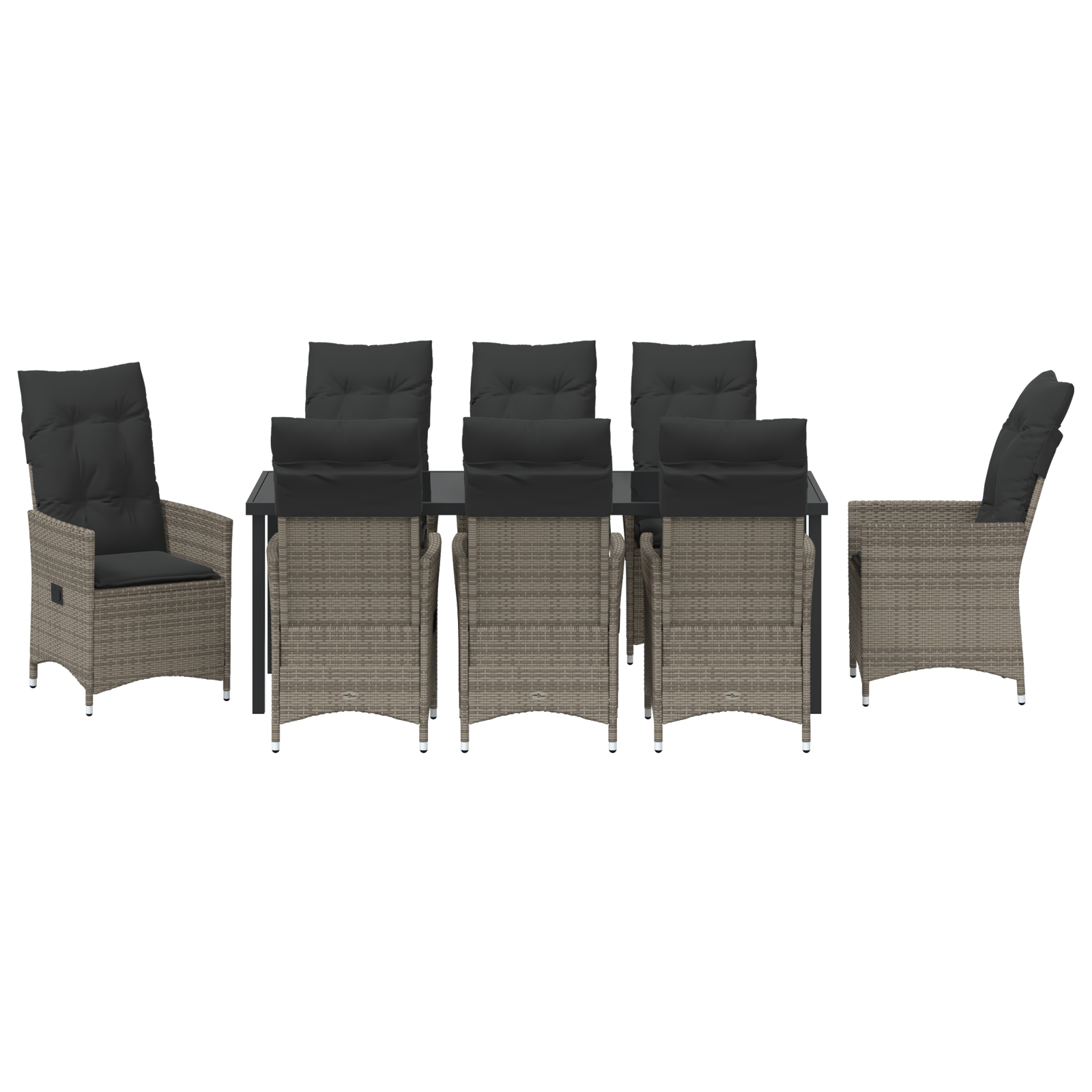 9-частен комплект за хранене на градината с възглавници сиво поли ратан - Image 7