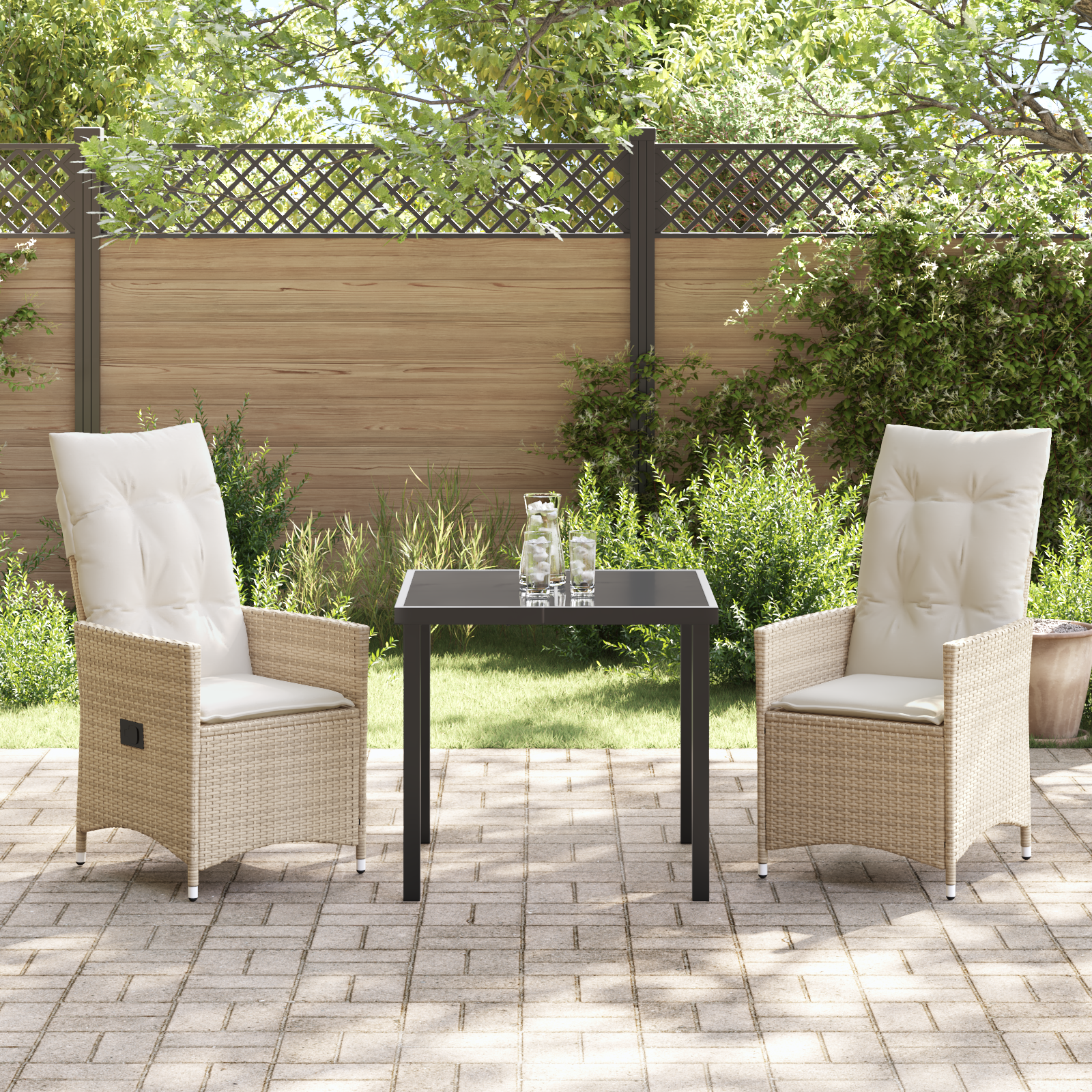 3 Частен градински сет с възглавници Бежов Поли ратан - Image 4