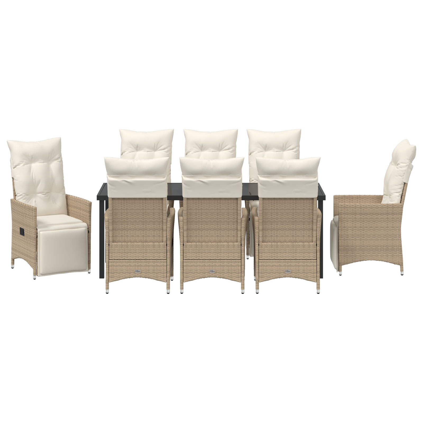 9 частен градински комплект за хранене с възглавници бежов полиратан - Image 7