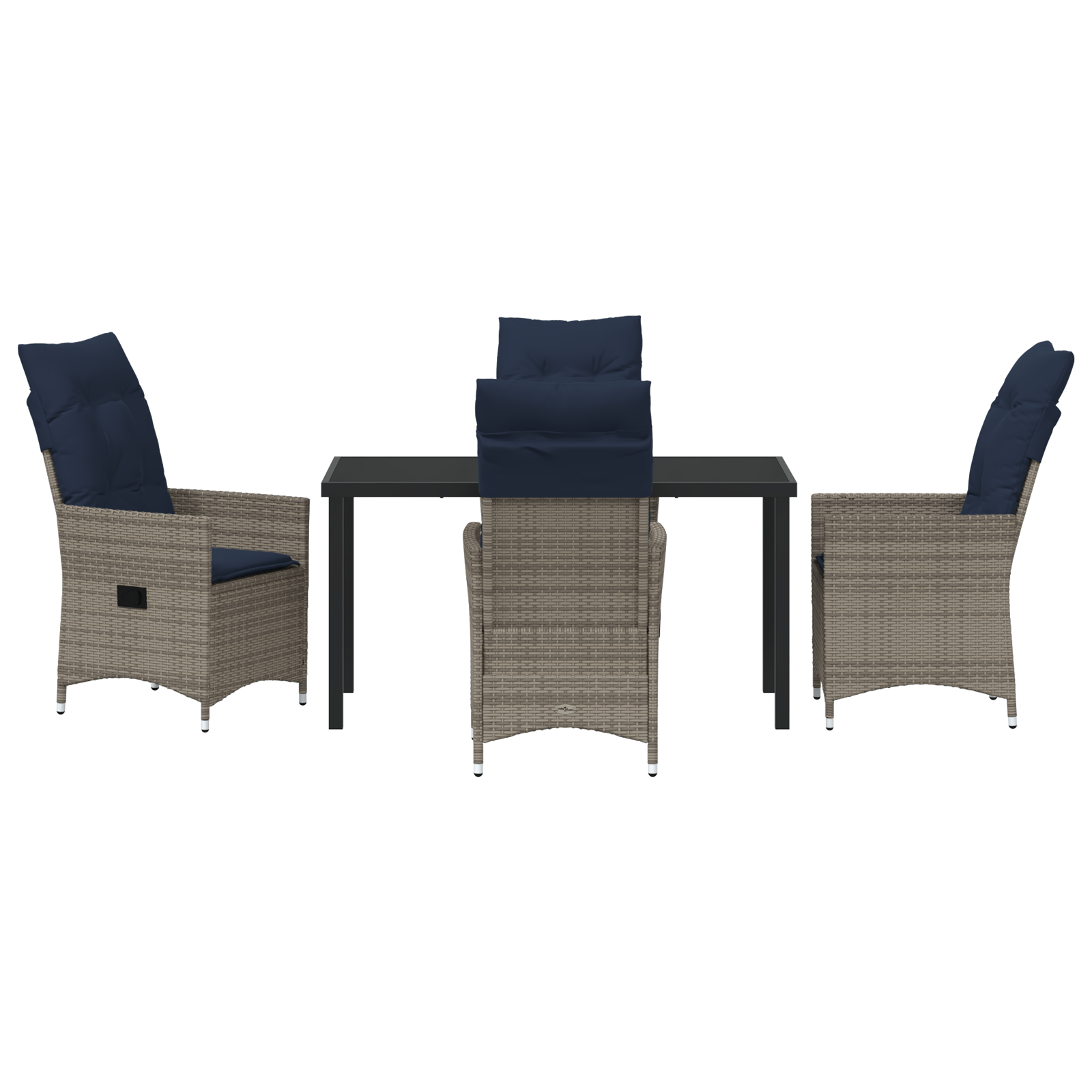 5 Piece Garden Dining Set with Cushions Grey Poly Rattan - Image 7