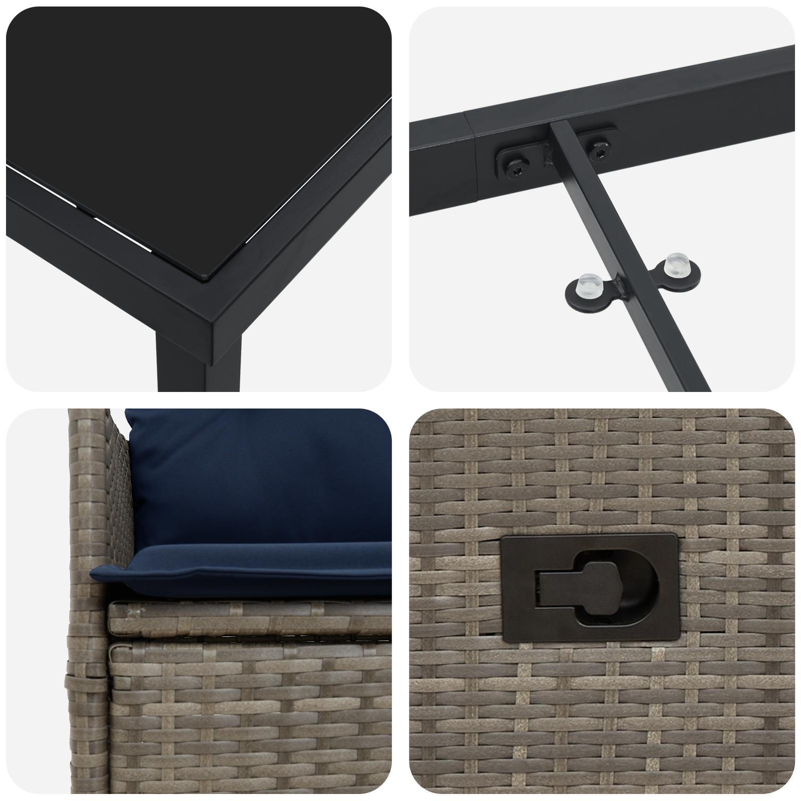 5 Piece Garden Dining Set with Cushions Grey Poly Rattan - Image 9