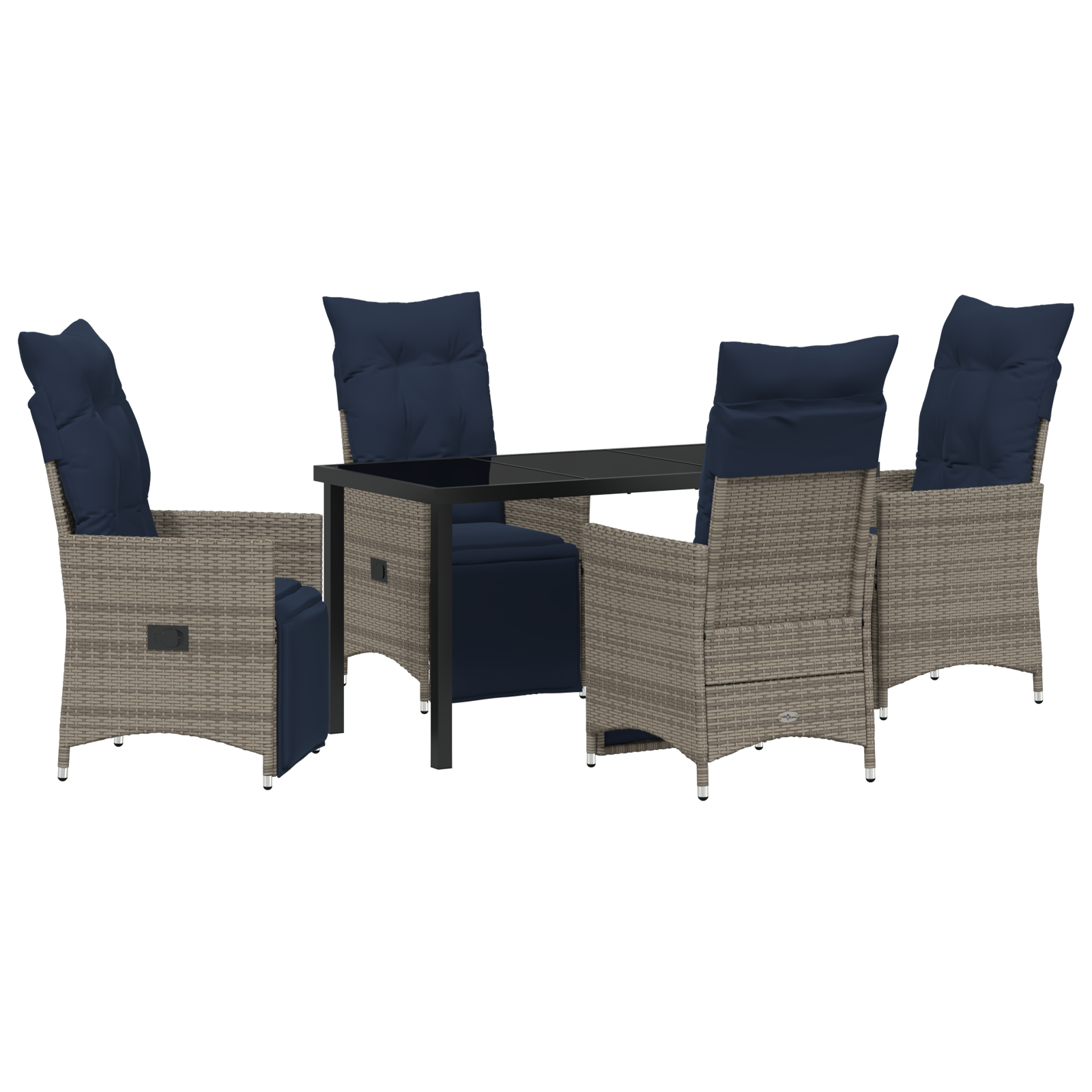 5 Piece Garden Dining Set with Cushions Grey Poly Rattan - Image 2