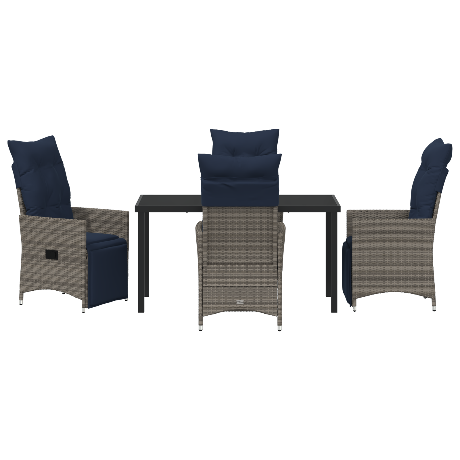 5 Piece Garden Dining Set with Cushions Grey Poly Rattan - Image 7