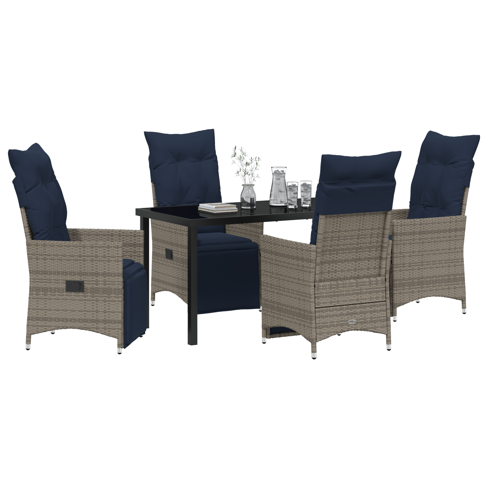 5 Piece Garden Dining Set with Cushions Grey Poly Rattan - Image 3