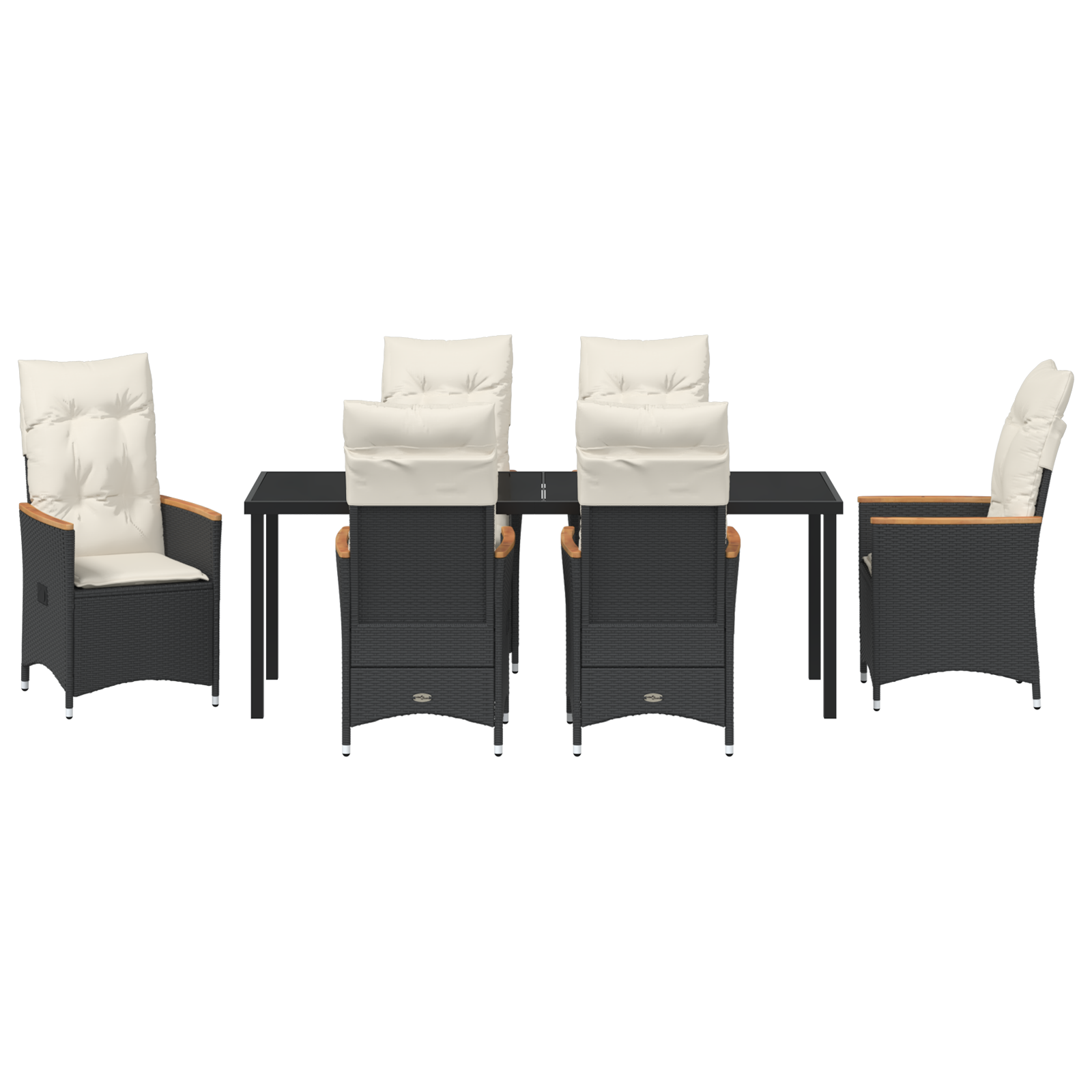 7 части комплект градинска маса с възглавници черен полиратан - Image 7