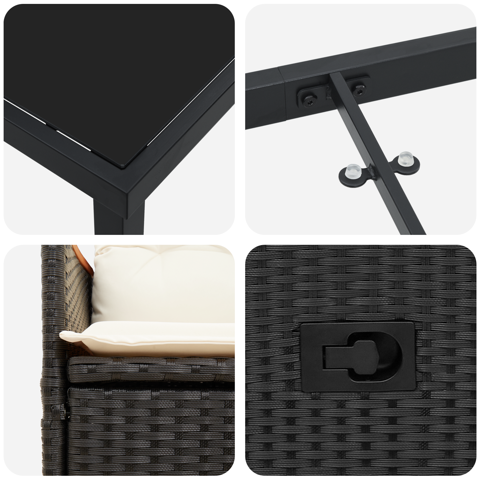 9-членен комплект за градинско хранене с възглавници Черен Полиратан - Image 9