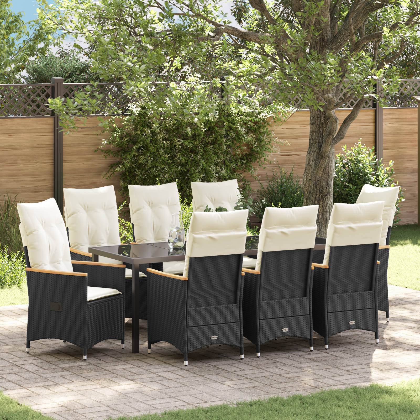 Thumbnail - vidaXL 9-teiliges Garten-Essset mit Kissen in Schwarz aus Poly-Rattan.