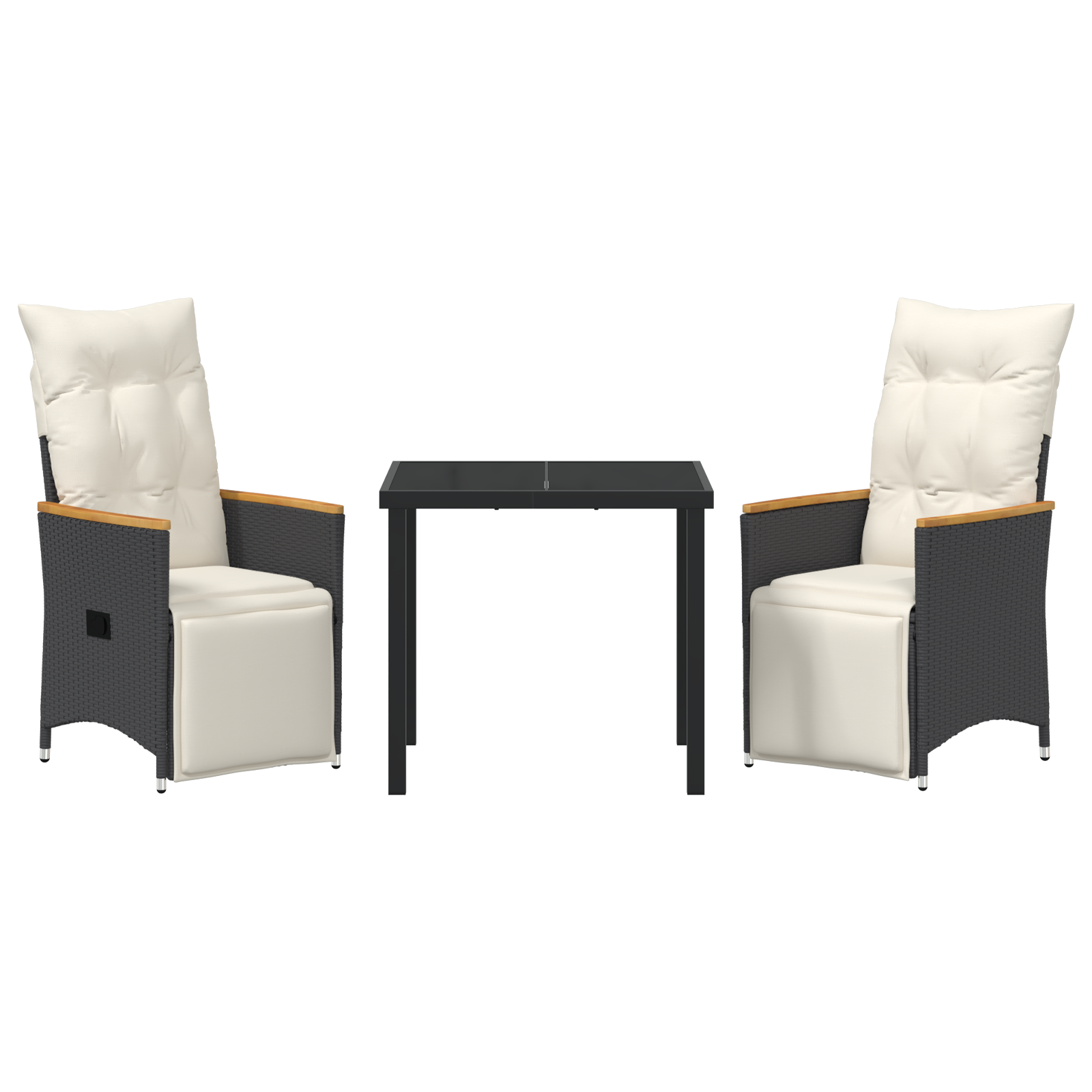 Комплект градински мебели от 3 части с възглавници Черен полиратан - Image 7