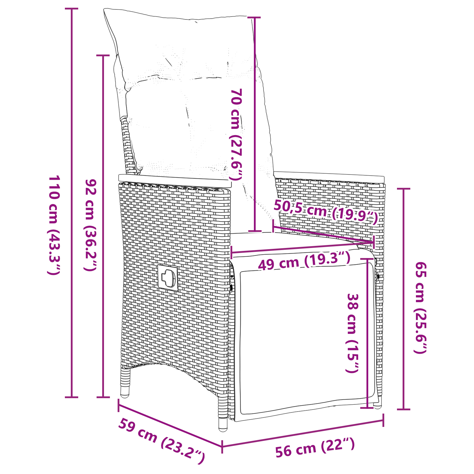 Комплект градински мебели от 3 части с възглавници Черен полиратан - Image 10