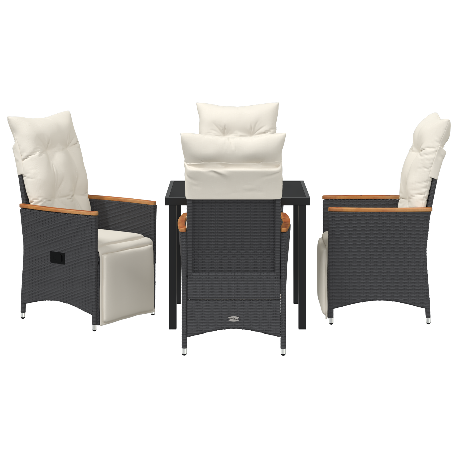 Комплект от 5 градински стола  с възглавници Черен поли ратан - Image 7